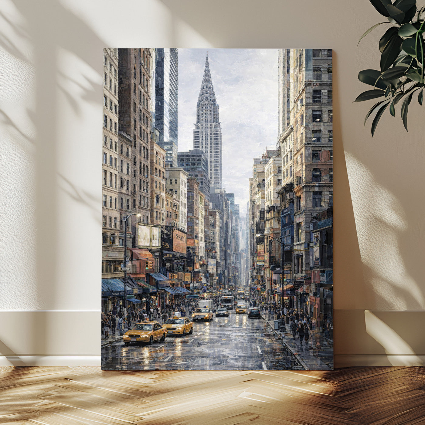 37693299-MGV-CV-24X36 - Chrysler Building New York Wall Art Canvas Print, Abstract NYC Street Painting Canvas Print, Modern Manhattan City Artwork for Living Room Decor