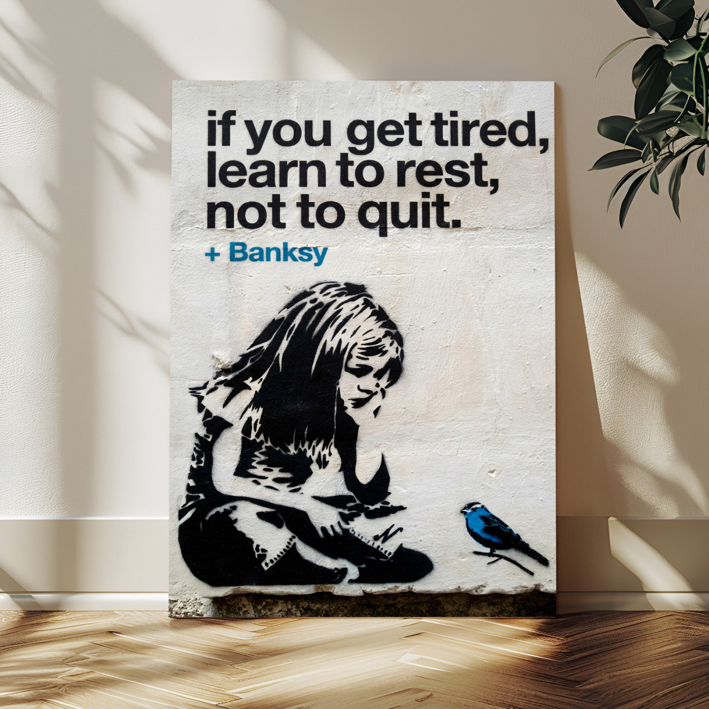 4812625445543-MGV-CV-24X36 - Banksy Girl and Blue Bird Canvas Art Print: Banksy if you get tired Canvas Print or Poster