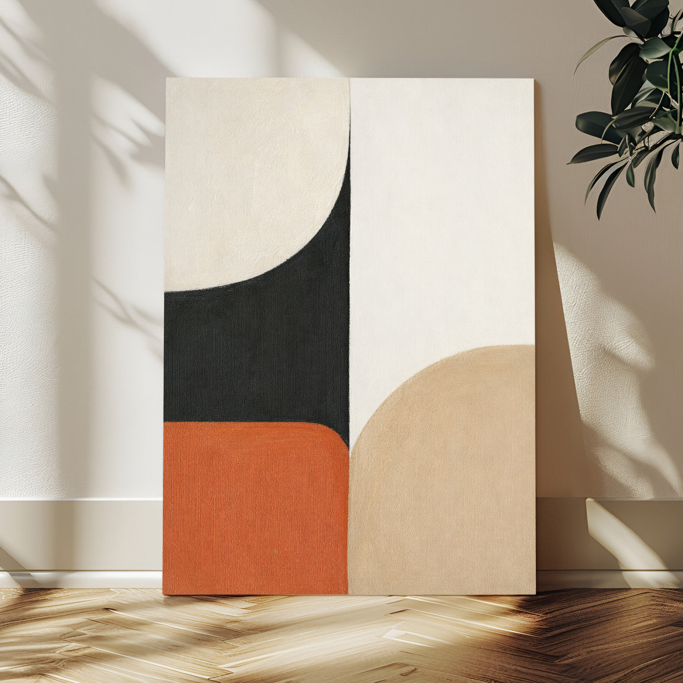 38800649-MGV-CV-24X36 - Geometric Abstract Wall Art Canvas Print, Orange Blue Abstract Expressionist Painting Print, Modern Geometric Abstract Canvas Art