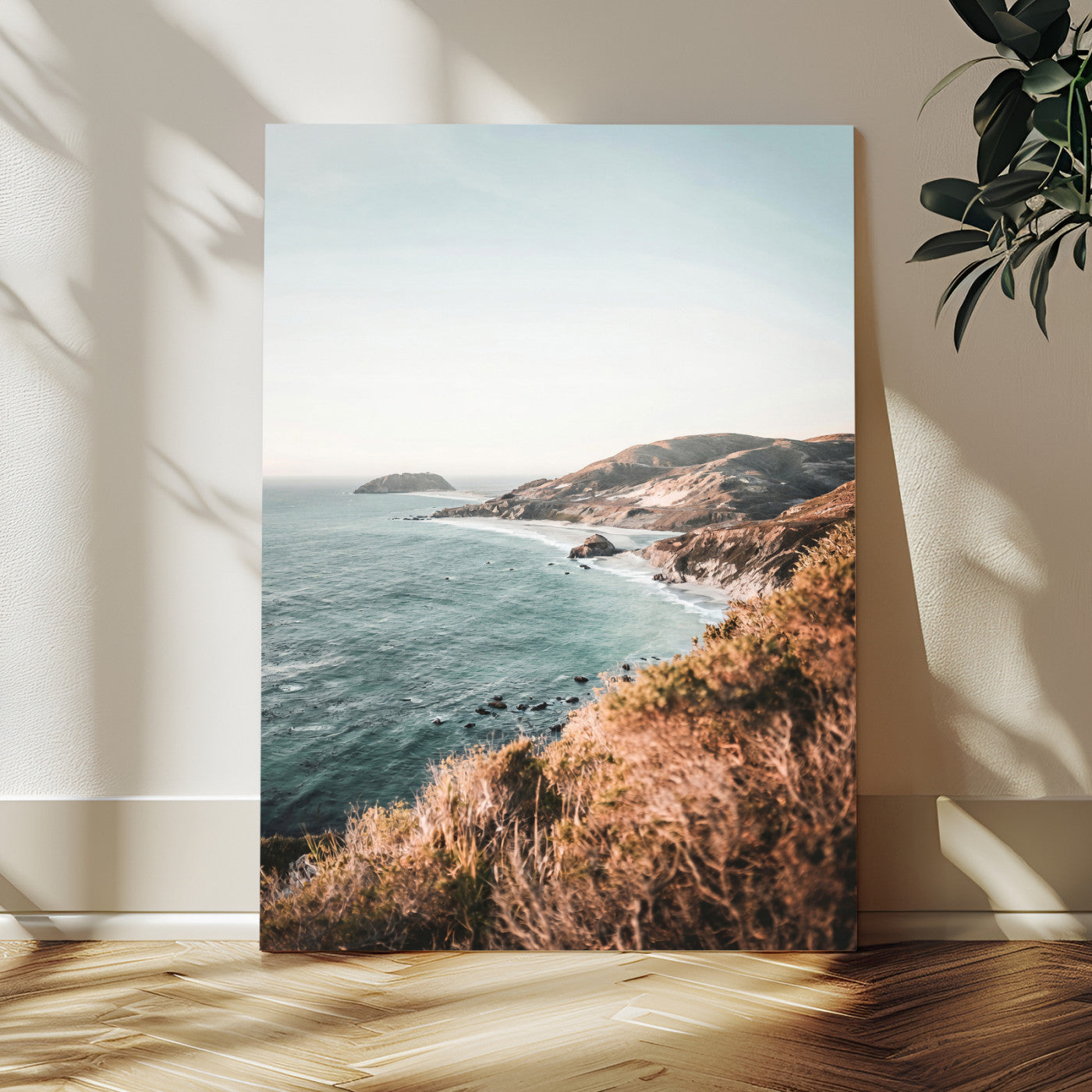 58099801-MGV-CV-24X36 - Coastal Cliffs Canvas Wall Art, Ocean Shoreline Photography Print, Teal Sea Landscape Decor, California Coast Art, Boho Beach House Wall Decor
