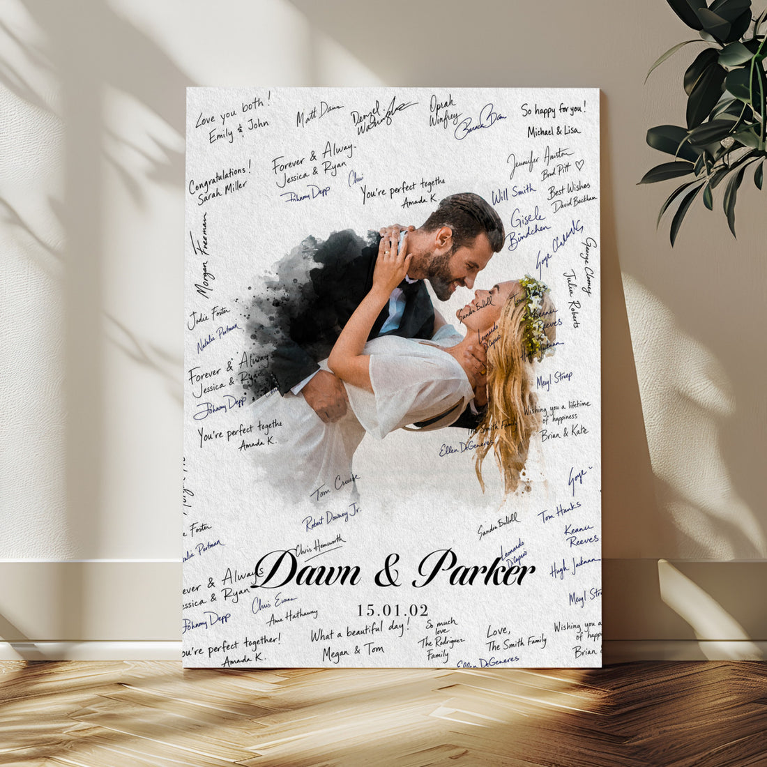 Wedding Guest Book Alternative Wall Art Canvas Print, Personalized Couple Photo Guestbook