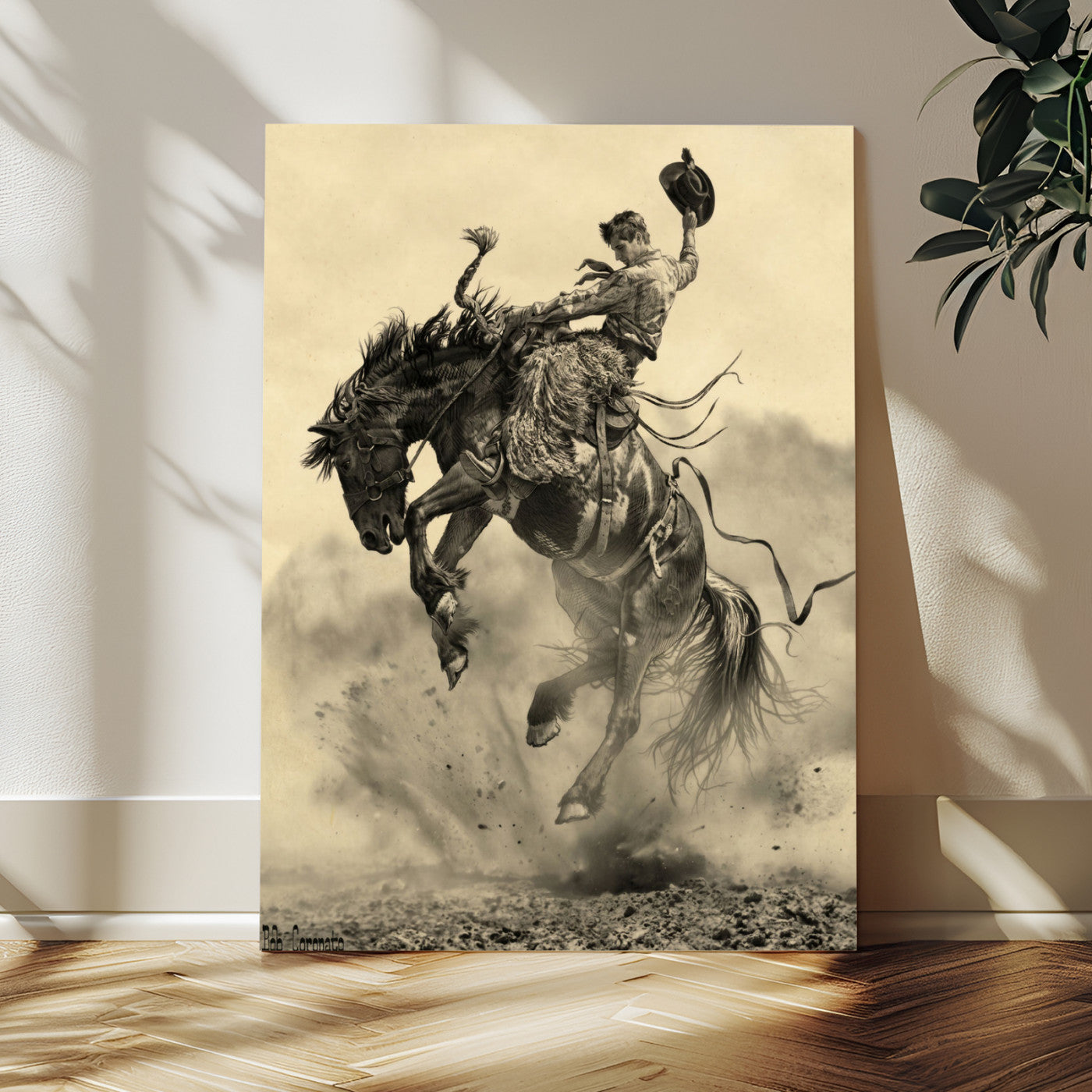 94461975-MGV-CV-24X36 - Vintage Cowboy Wall Art Canvas Print, Western Horse Rider Decor