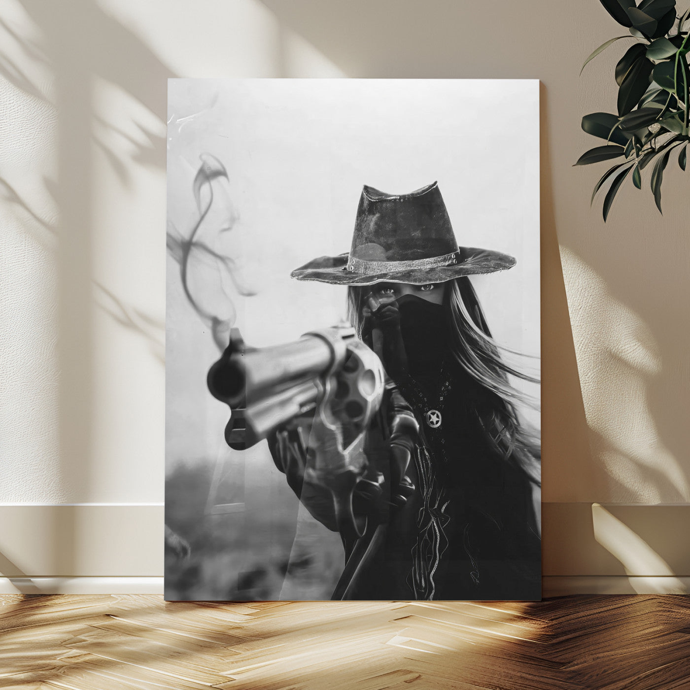 11948430-MGV-CV-24X36 - Vintage Cowboy Wall Art Canvas Print - Western Gunslinger Revolver Artwork,