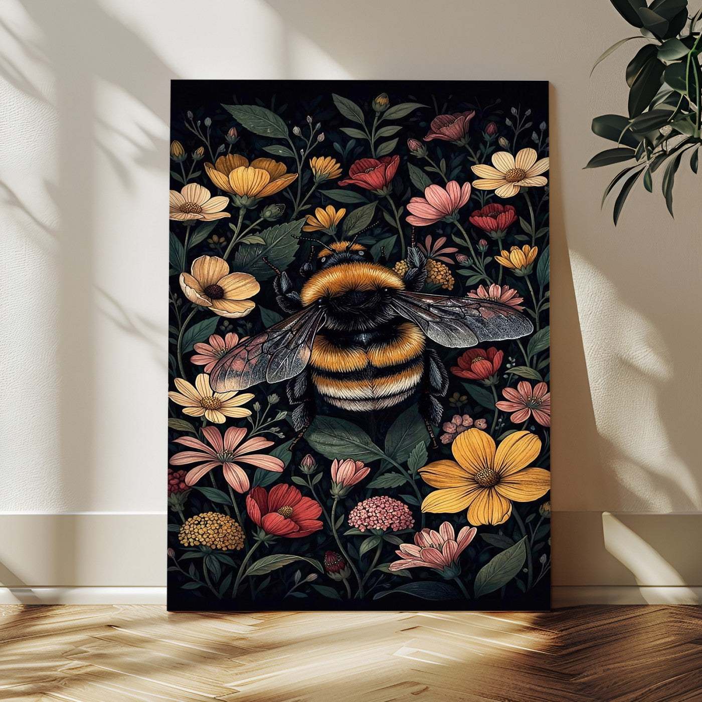 18863779-MGV-CV-24X36 - William Morris Style Prints Canvas Wall Art Lnner Framed, Vintage Bee Botanical Floral Wall Art Decor Pictures for Livingroom, Animals Pictures Decor Artwork