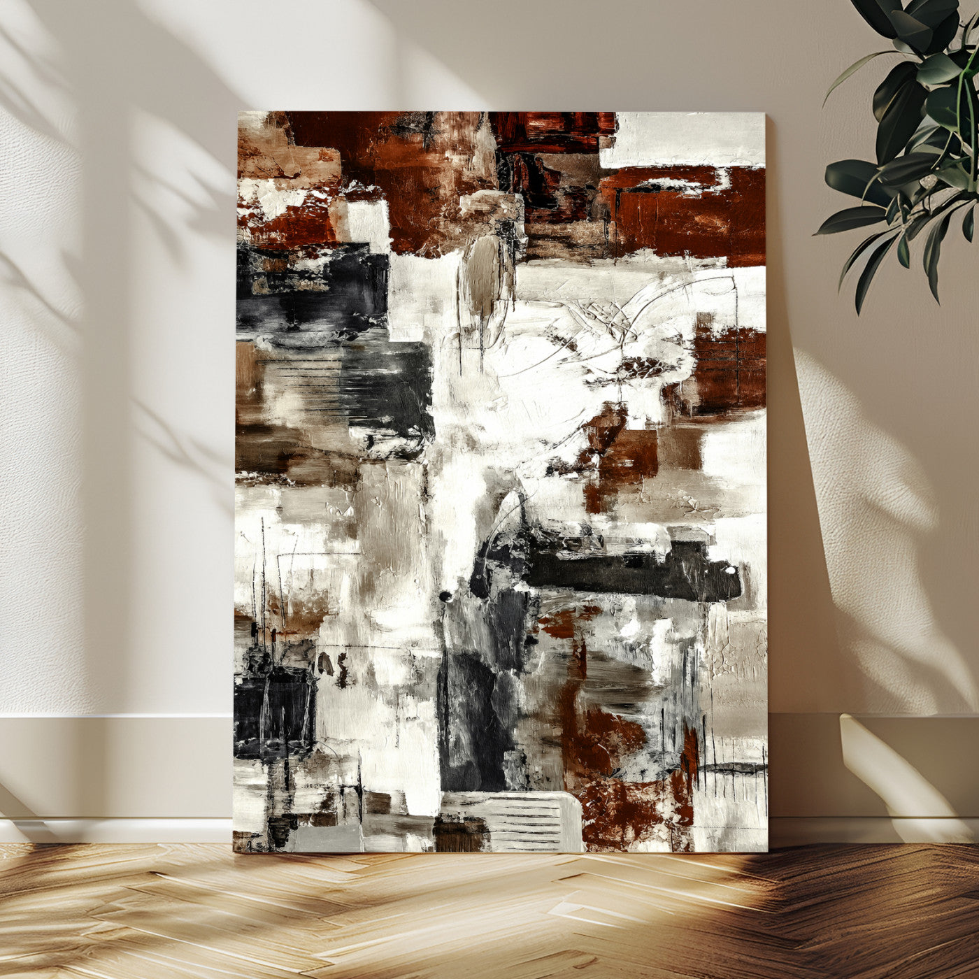 23953633-MGV-CV-24X36 - Blue Teal Abstract Canvas Wall Art, Modern Textured Painting Print, Navy Orange White Contemporary Art, Neutral Living Room Decor, Office Art