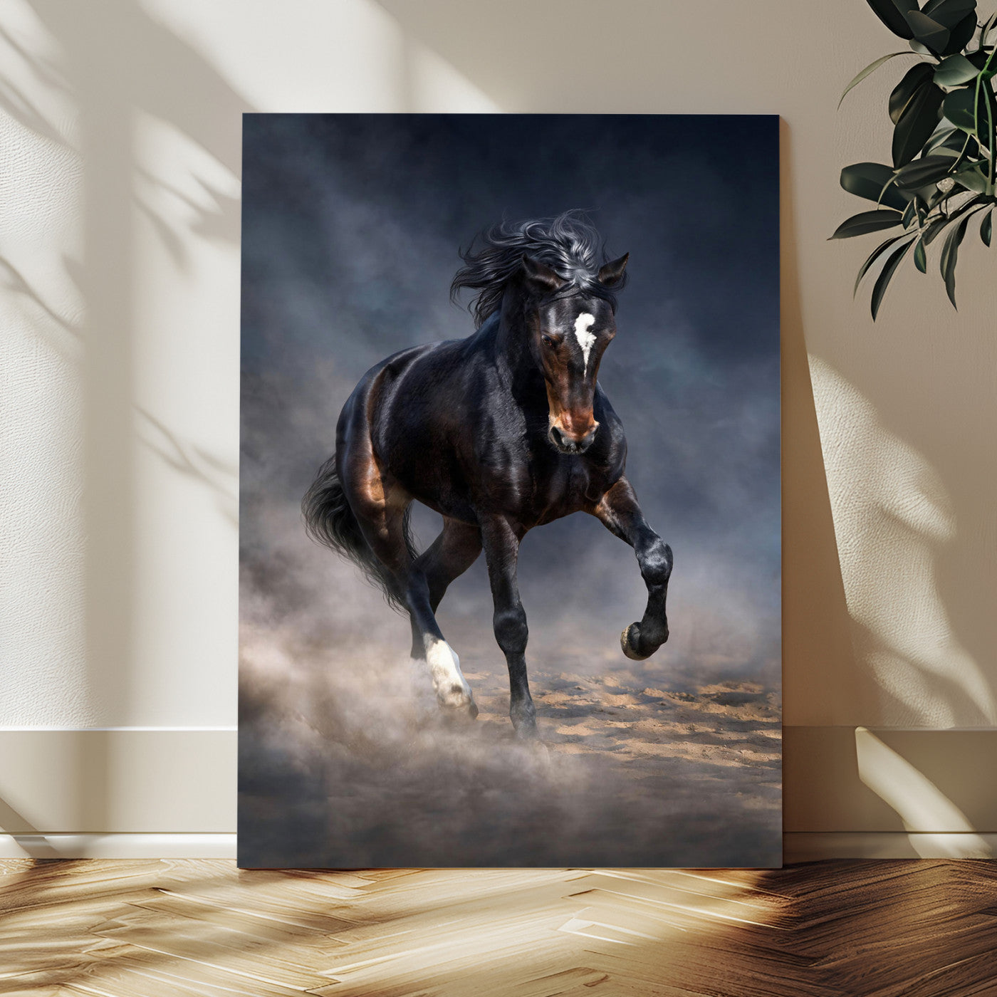 85088910-T-MGV-CV-24X36 - Wild Horses Galloping in Dust Storm Wall Art Canvas Print - Powerful Wildlife Fine Art