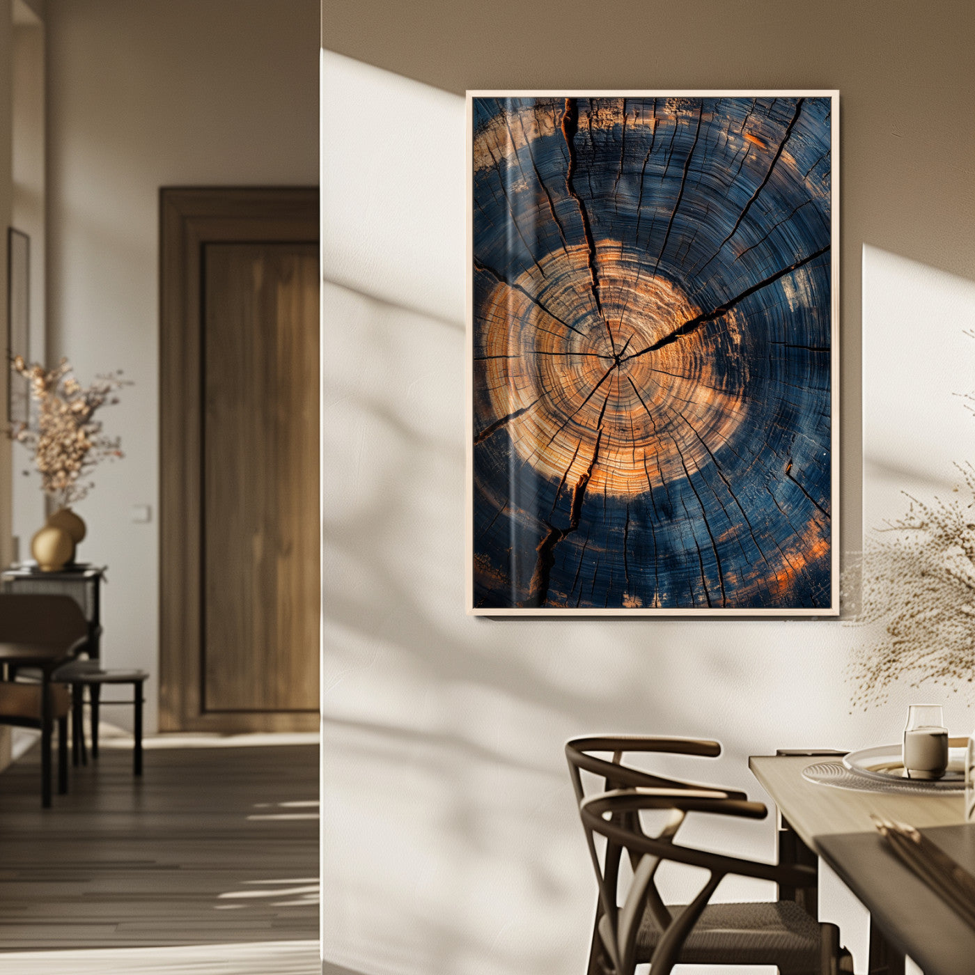 32486414-MGV-FP-48X32-3P_Natural-Tree Rings Wall Art Canvas Print – Framed Rustic Wood Grain Texture Industrial Natural Artwork for Home Office