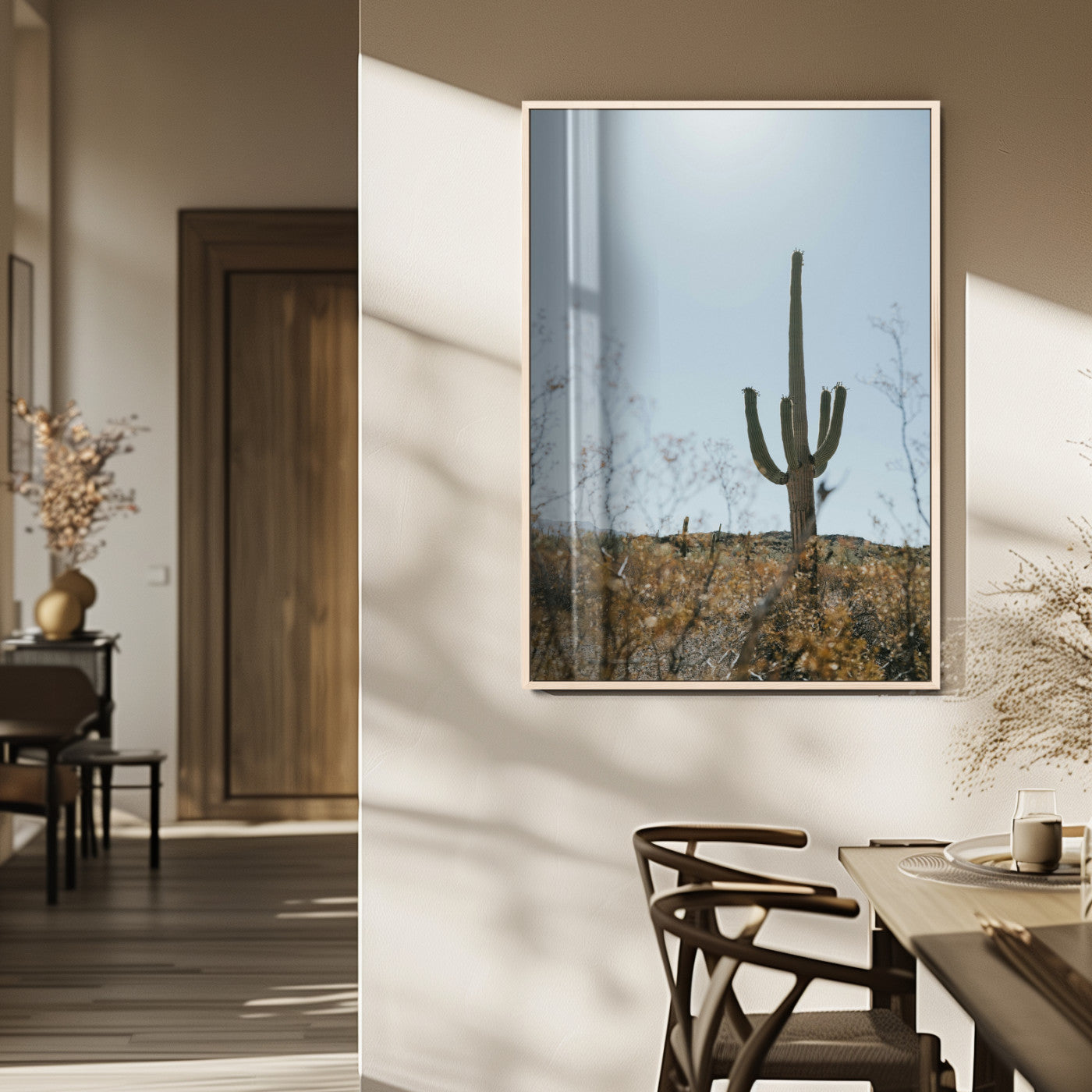 72537171-MGV-FP-48X32-3P_Natural-Saguaro Cactus Wall Art Canvas Print – Framed Southwestern Desert Landscape Nature Scene Artwork for Home Office