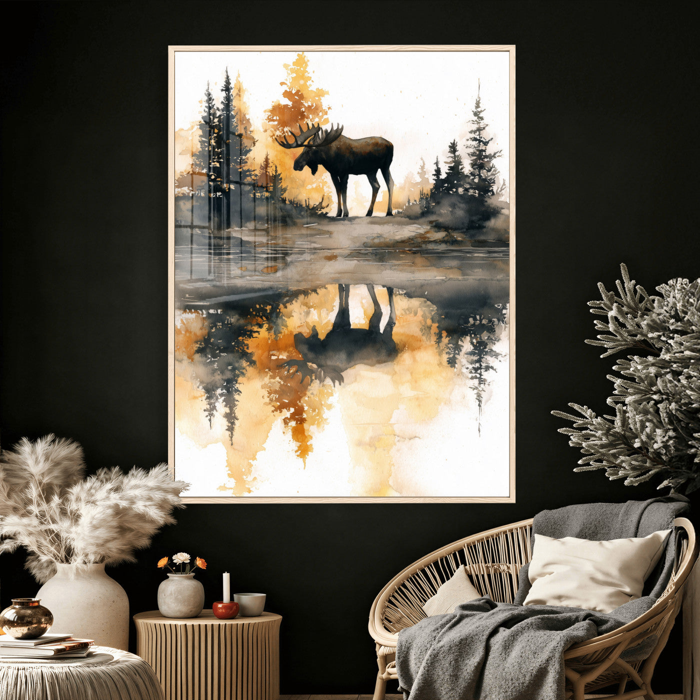 86920530-MGV-CV-24X36 - Abstract Moose Forest Wall Art Canvas Print – Wildlife Nature Artwork Print for Living Room, Cabin, and Office Decor