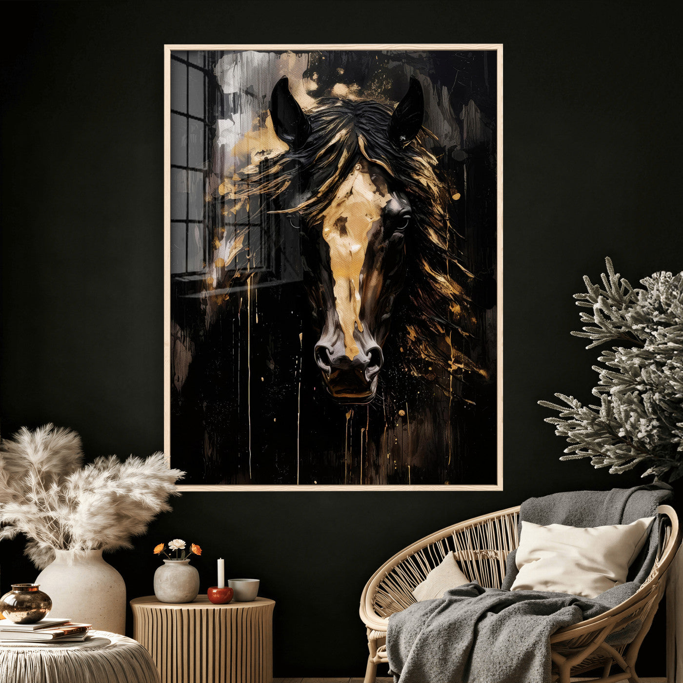 91506748-MGV-CV-24X36 - Abstract Horse Wall Art Canvas Print – Painted Style Western Equine Artwork Print for Living Room, Ranch, and Office Decor