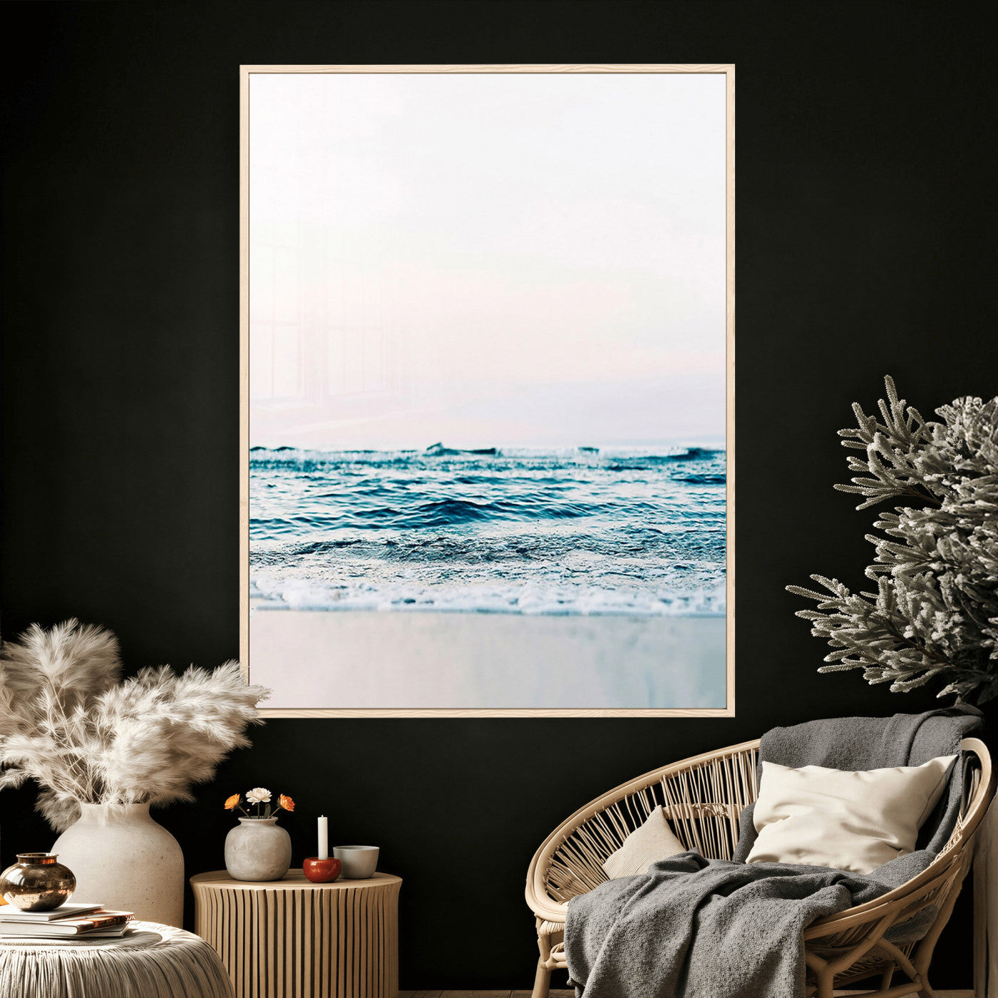 17196851-MGV-CV-24X36 - Ocean Wave Wall Art Canvas Print, Minimal Seascape Photography, Coastal Blue Water Artwork, Vertical Beach Wall Decor, Calm Sea Nature Print