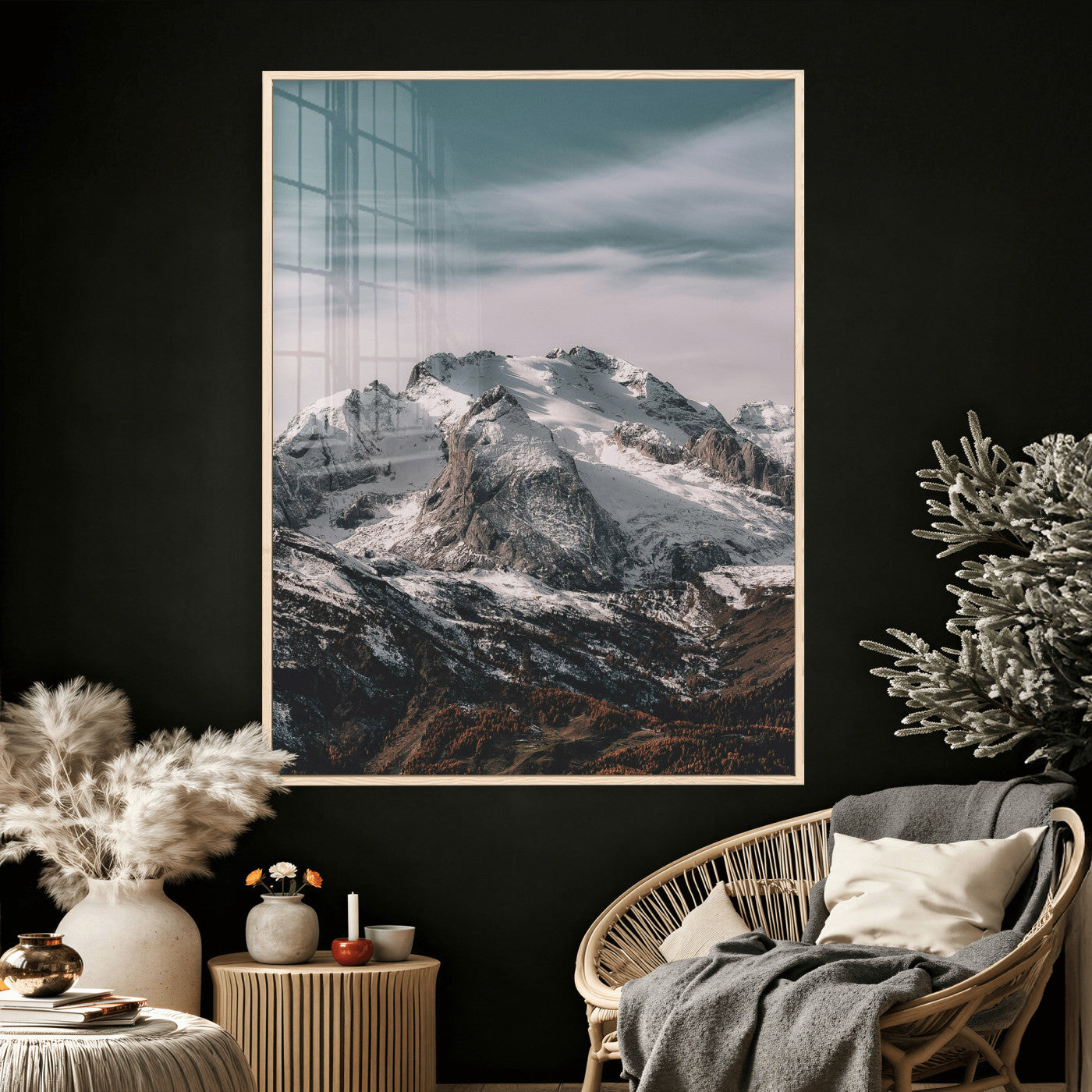 73655572-MGV-CV-24X36 - Alpine Mountain Landscape Wall Art Canvas Print, Snowy Peak Nature Wall Decor, Minimal Mountain Photography Canvas, Large Vertical Mountain Wall Art