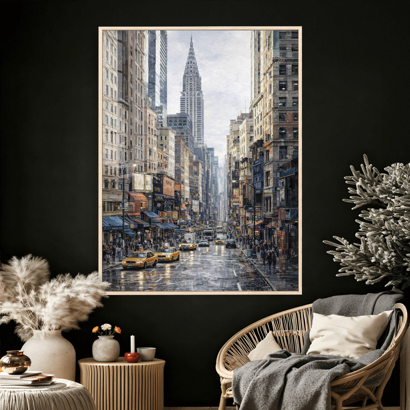 37693299-MGV-CV-24X36 - Chrysler Building New York Wall Art Canvas Print, Abstract NYC Street Painting Canvas Print, Modern Manhattan City Artwork for Living Room Decor
