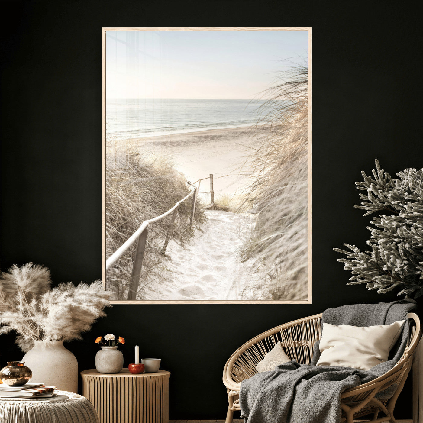 58415953-MGV-CV-24X36 - Coastal Beach Path Wall Art Canvas Print - Neutral Ocean Shore Landscape Artwork for Minimalist Home Decor
