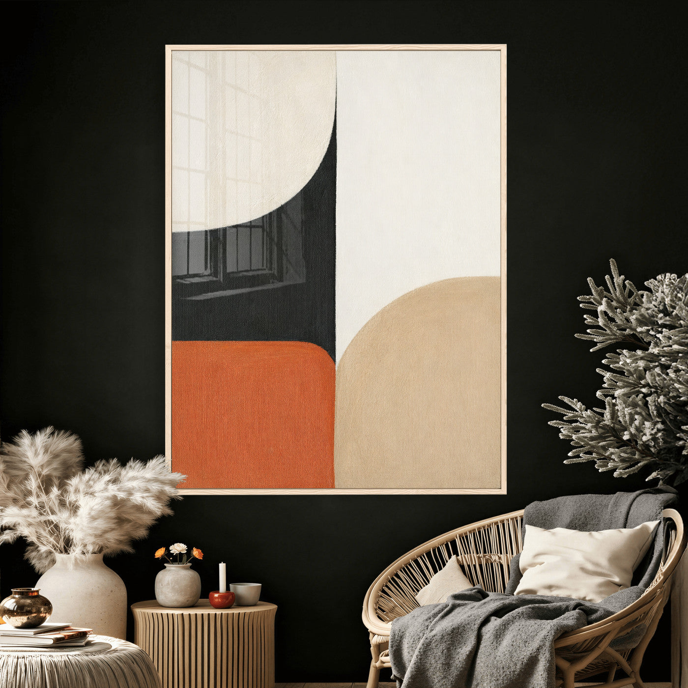 38800649-MGV-CV-24X36 - Geometric Abstract Wall Art Canvas Print, Orange Blue Abstract Expressionist Painting Print, Modern Geometric Abstract Canvas Art