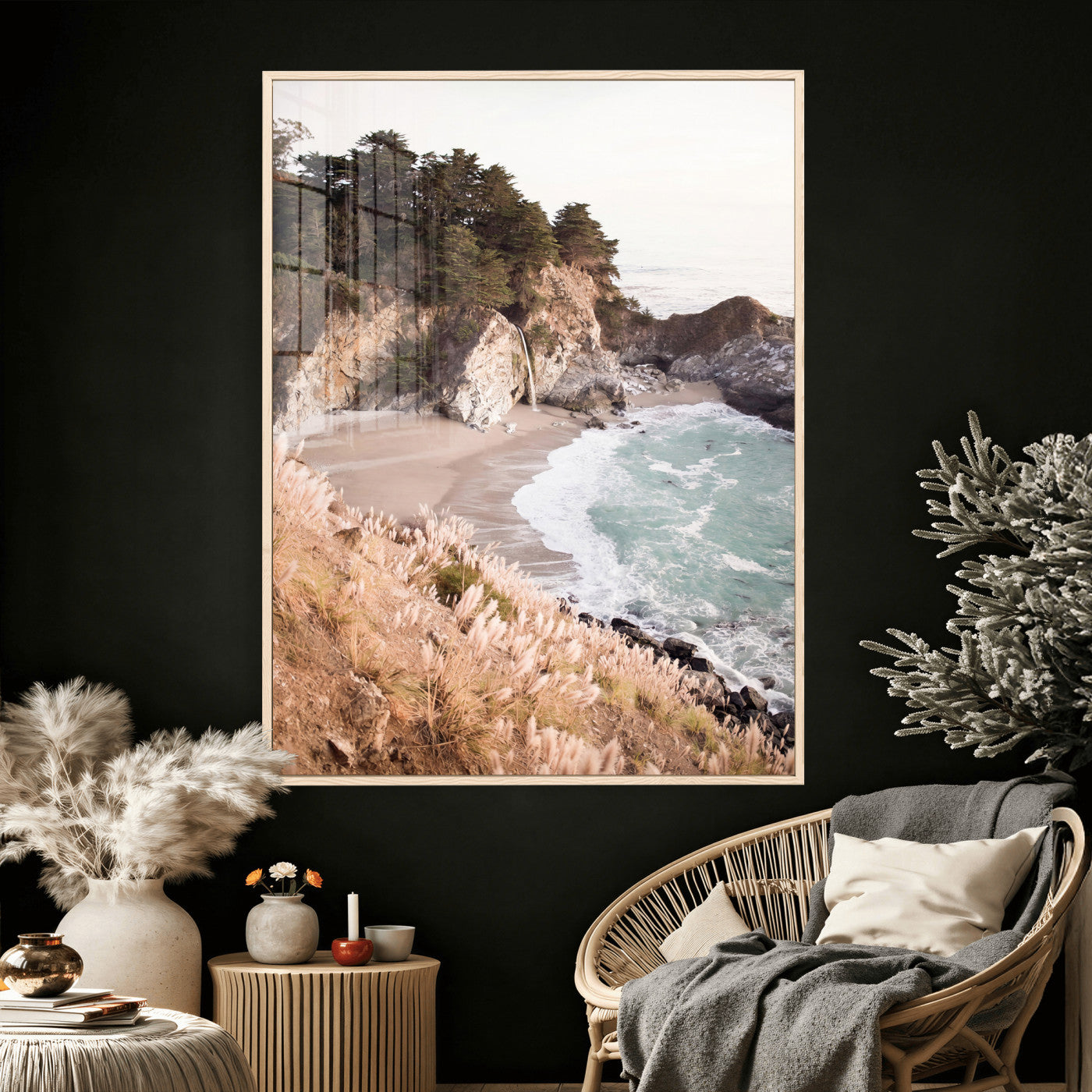 66328547-MGV-CV-24X36 - McWay Falls Canvas Wall Art, Big Sur California Photography Print, Waterfall Beach Coastal Decor, Julia Pfeiffer State Park, Boho Nature Print