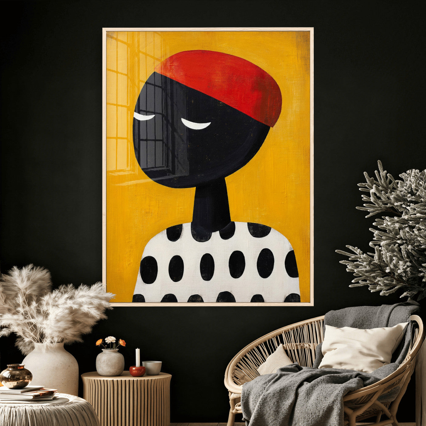 89224103-MGV-CV-24X36 - Abstract Portrait Wall Art Canvas Print, Framed Modern Figurative Artwork, Minimalist Contemporary Statement Wall Decor