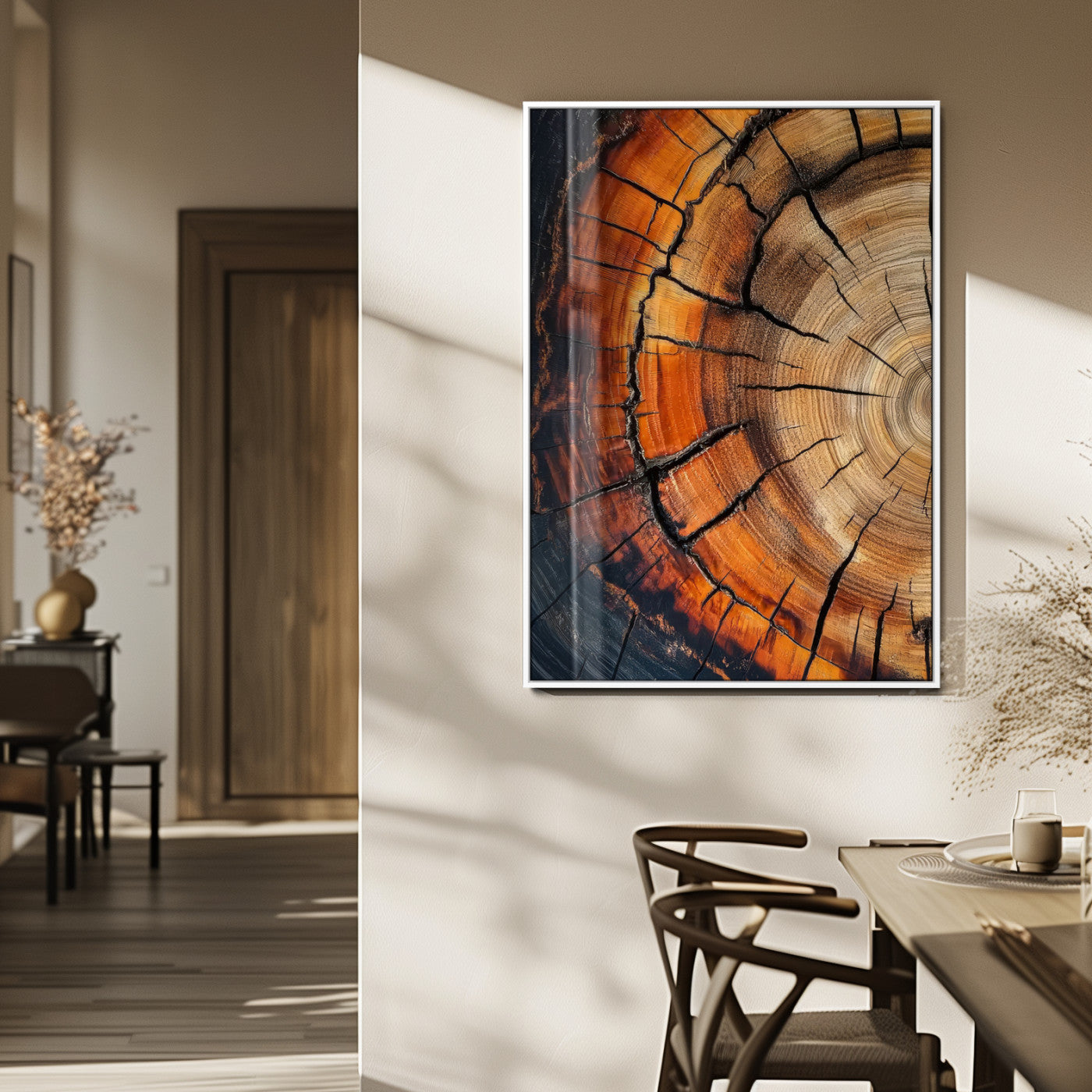 33751185-MGV-FP-48X32-3P_White-Tree Rings Wall Art Canvas Print – Rustic Wood Grain Texture Natural Pattern Warm Earthy Artwork for Home Office