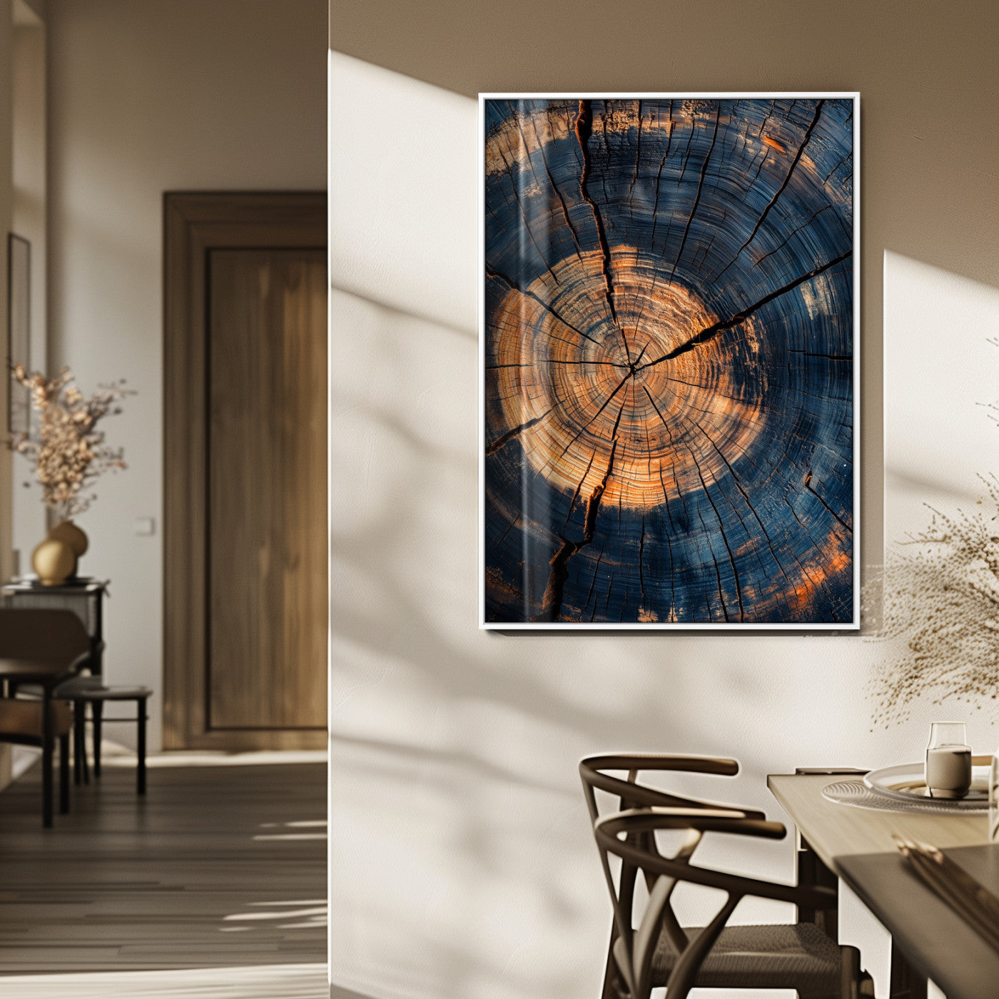 32486414-MGV-FP-48X32-3P_White-Tree Rings Wall Art Canvas Print – Framed Rustic Wood Grain Texture Industrial Natural Artwork for Home Office
