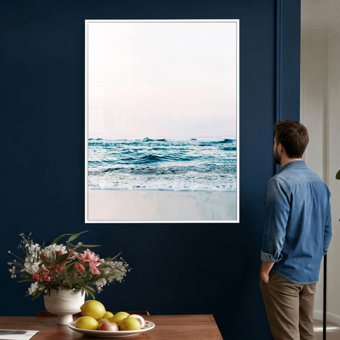75569715-MGV-CV-24X36 - Minimal Ocean Wave Wall Art Canvas Print – Coastal Seascape Artwork for Living Room, Bedroom, and Office Decor