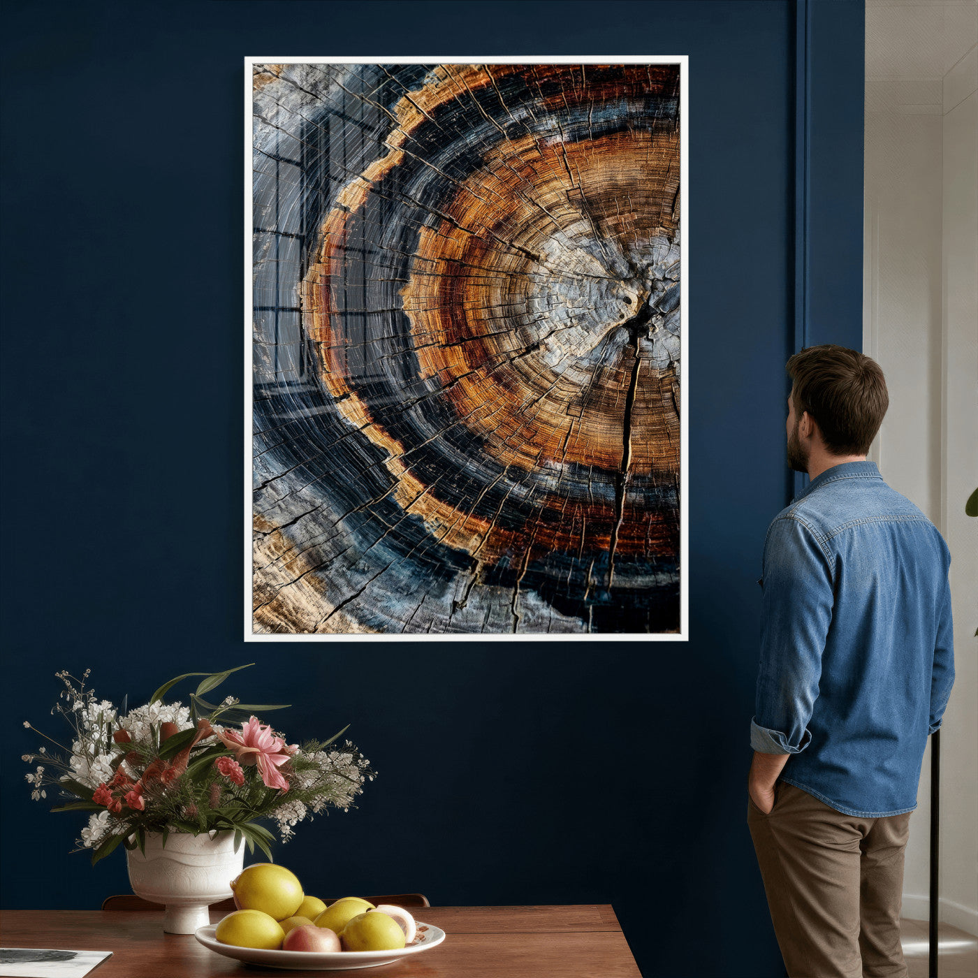 92693966B-MGV-CV-24X36 - Abstract Wood Grain Canvas Print, Tree Ring Pattern Wall Art, Framed Canvas Ready to Hang