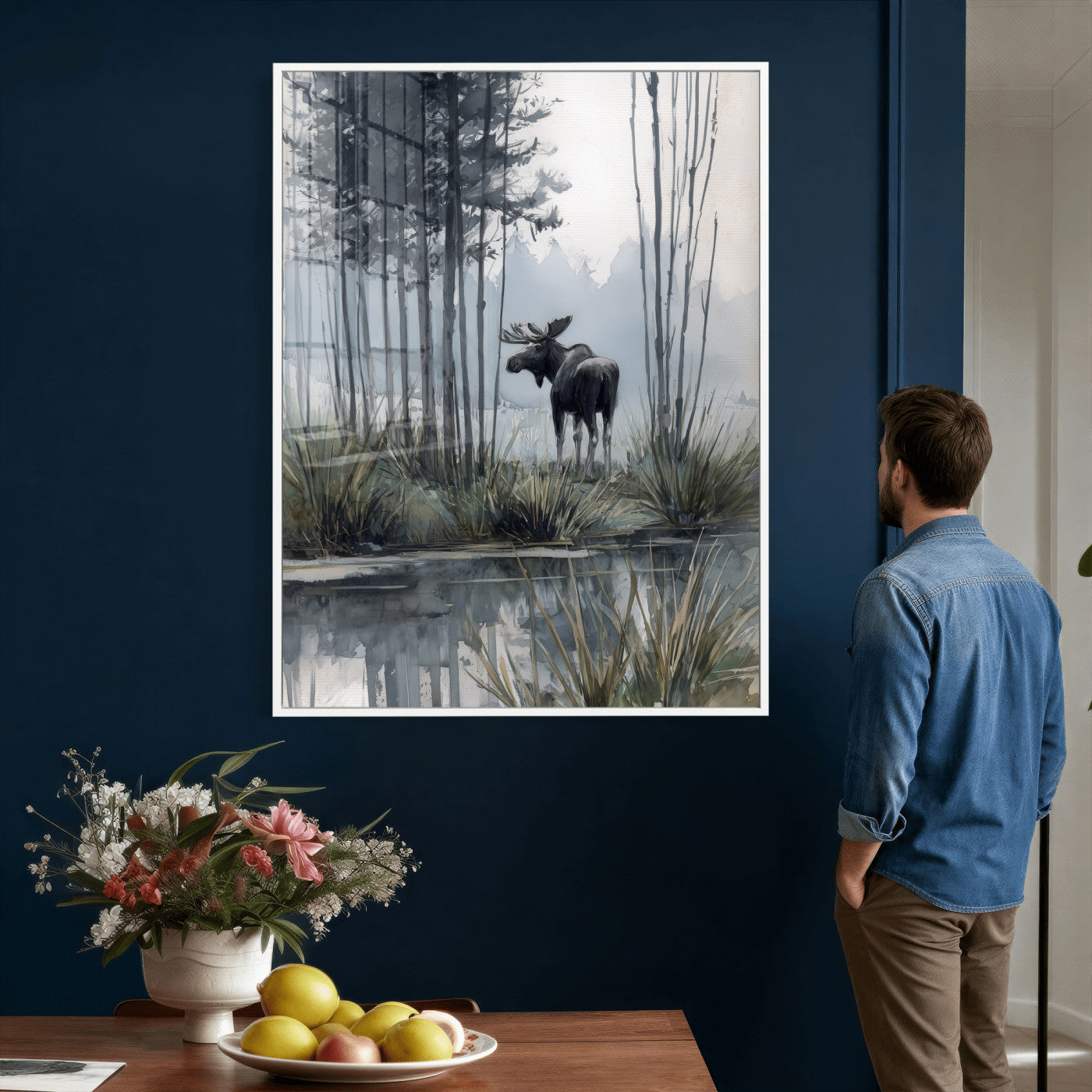 63767896-MGV-CV-24X36 - Abstract Moose Forest Wall Art Canvas Print – Wildlife Nature Artwork Print for Living Room, Cabin, and Office Decor