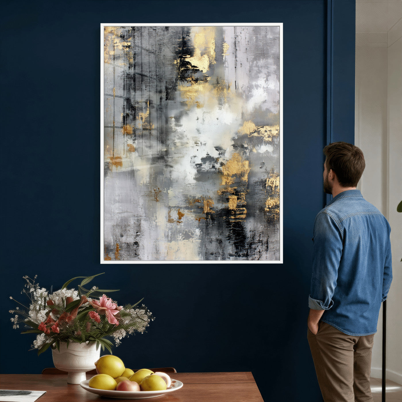 381262454543-MGV-CV-24X36 - Gray Gold Abstract Wall Art Canvas Print, Textured Modern Canvas Print, Minimalist Contemporary Artwork for Living Room Decor
