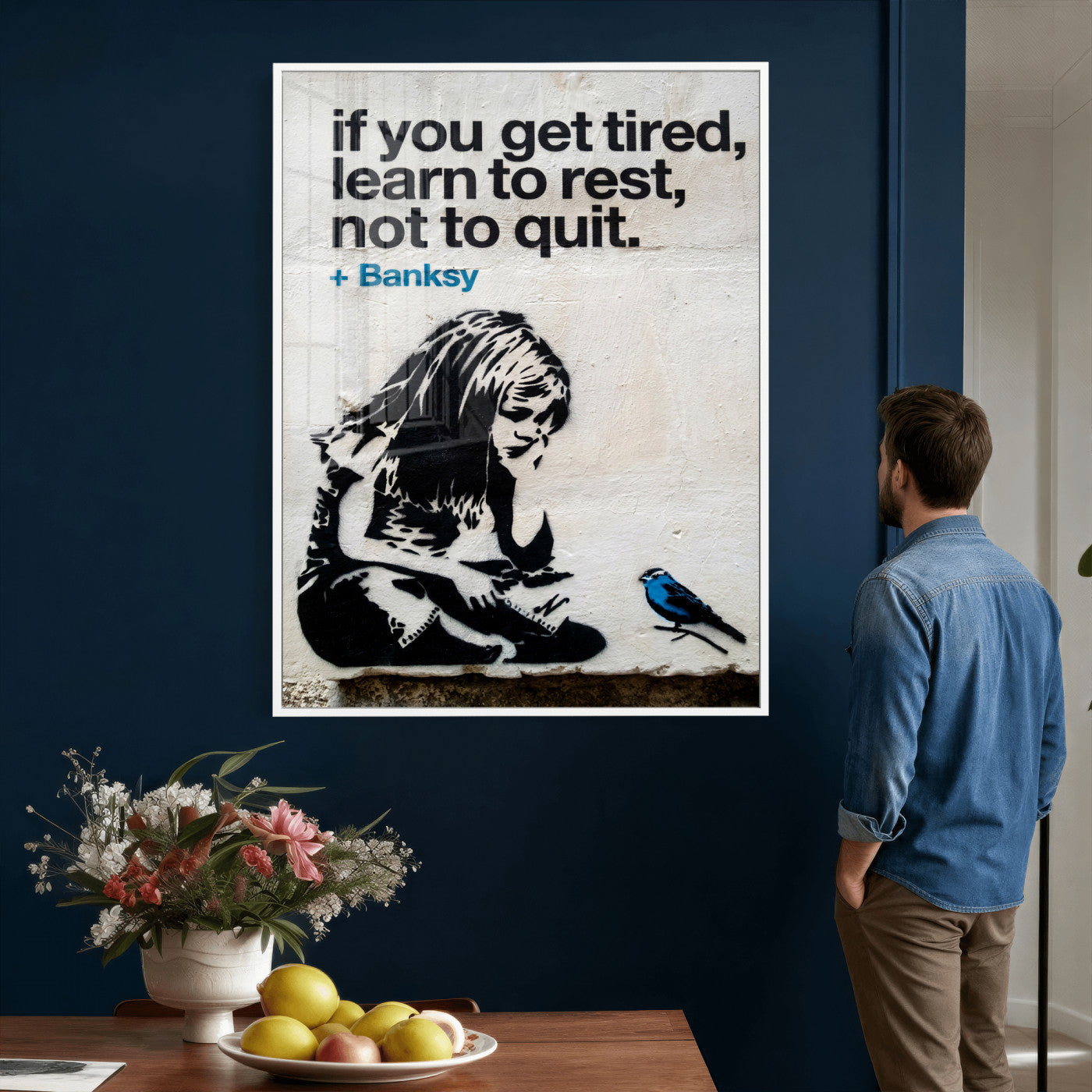 4812625445543-MGV-CV-24X36 - Banksy Girl and Blue Bird Canvas Art Print: Banksy if you get tired Canvas Print or Poster