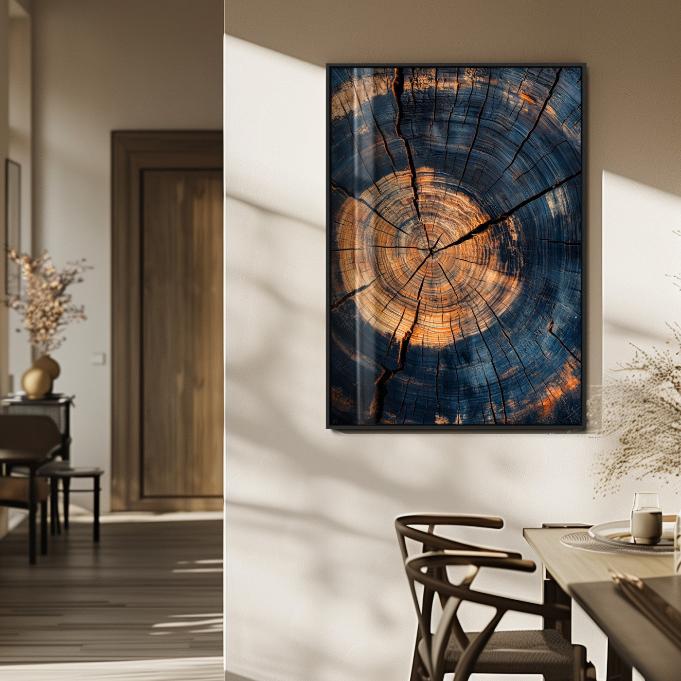 32486414-MGV-FP-48X32-3P_Black-Tree Rings Wall Art Canvas Print – Framed Rustic Wood Grain Texture Industrial Natural Artwork for Home Office