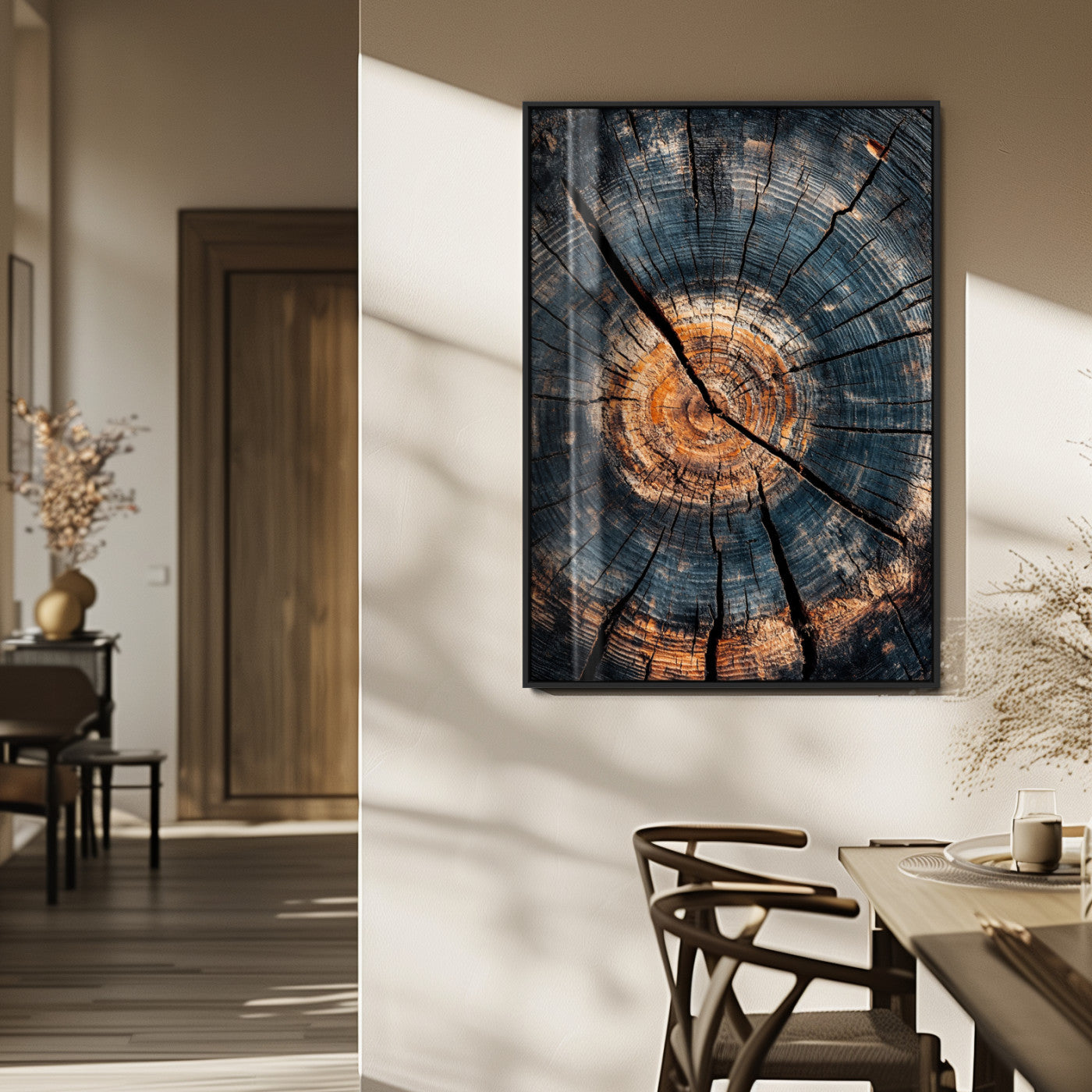 77995348-MGV-FP-48X32-3P_Black-Tree Rings Wall Art Canvas Print – Framed Rustic Wood Scene with Natural Texture Artwork for Home, Office