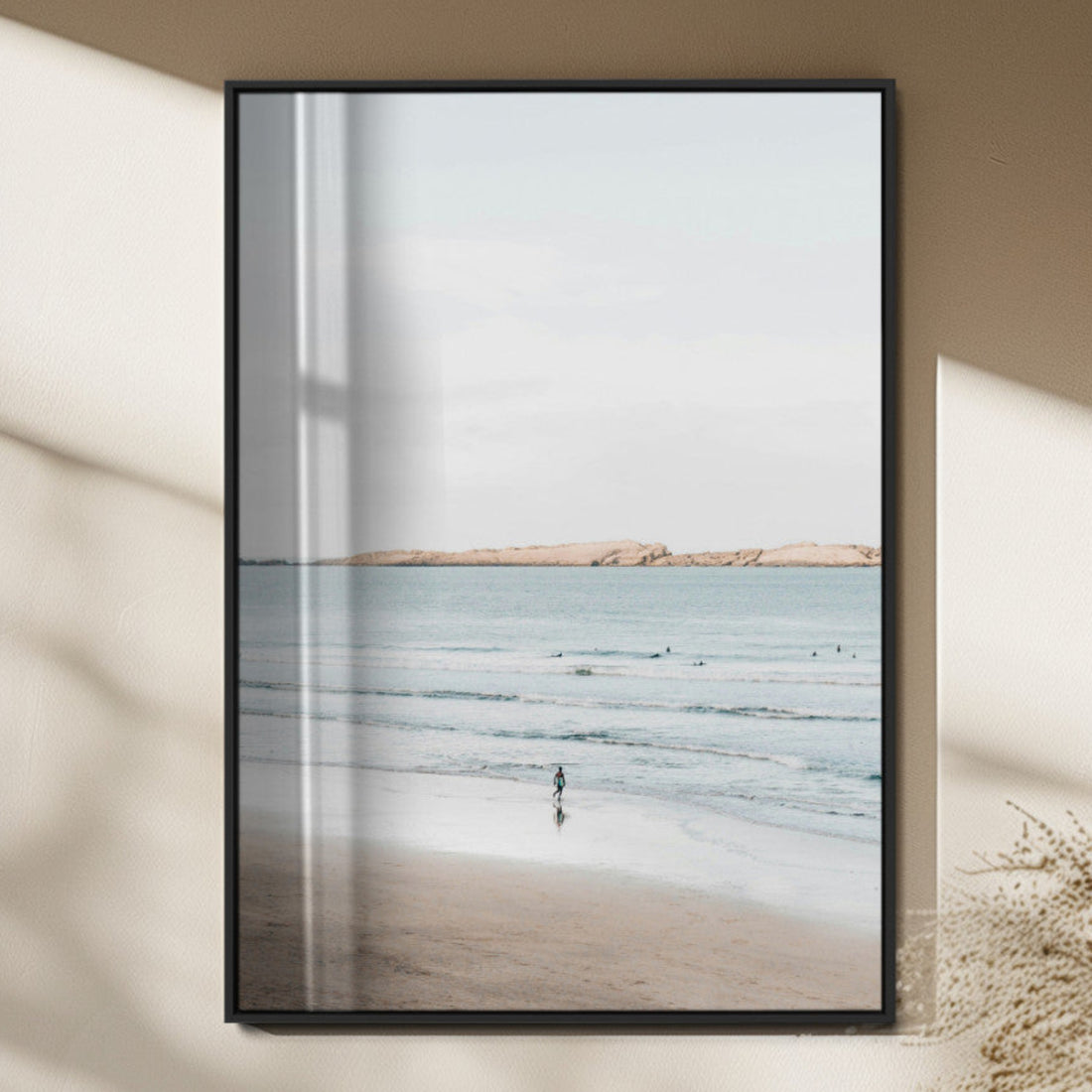 Minimalist Beach Wall Art Canvas Print, Framed Soft Blue Tranquil Ocean Horizon