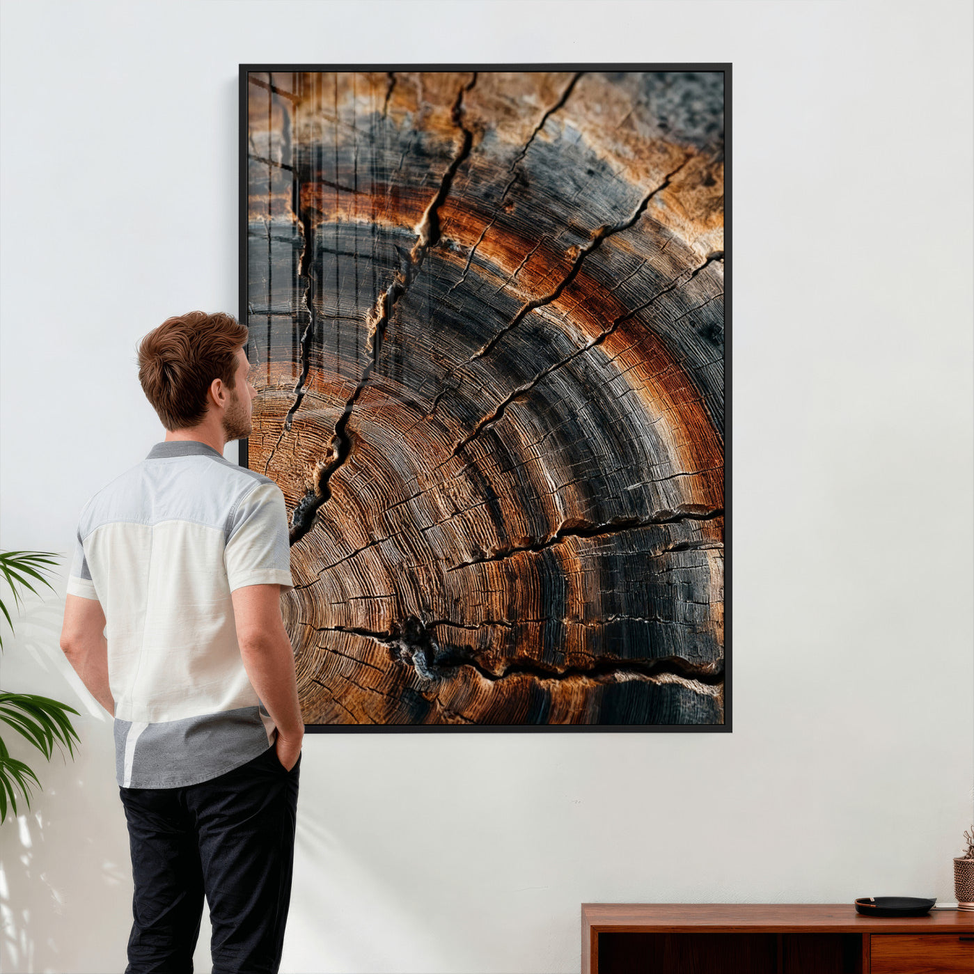 92693966D-MGV-CV-24X36 - Large Abstract Wood Grain Canvas Print, Wood Tree Ring Pattern Wall Art, Framed Canvas Ready to Hang