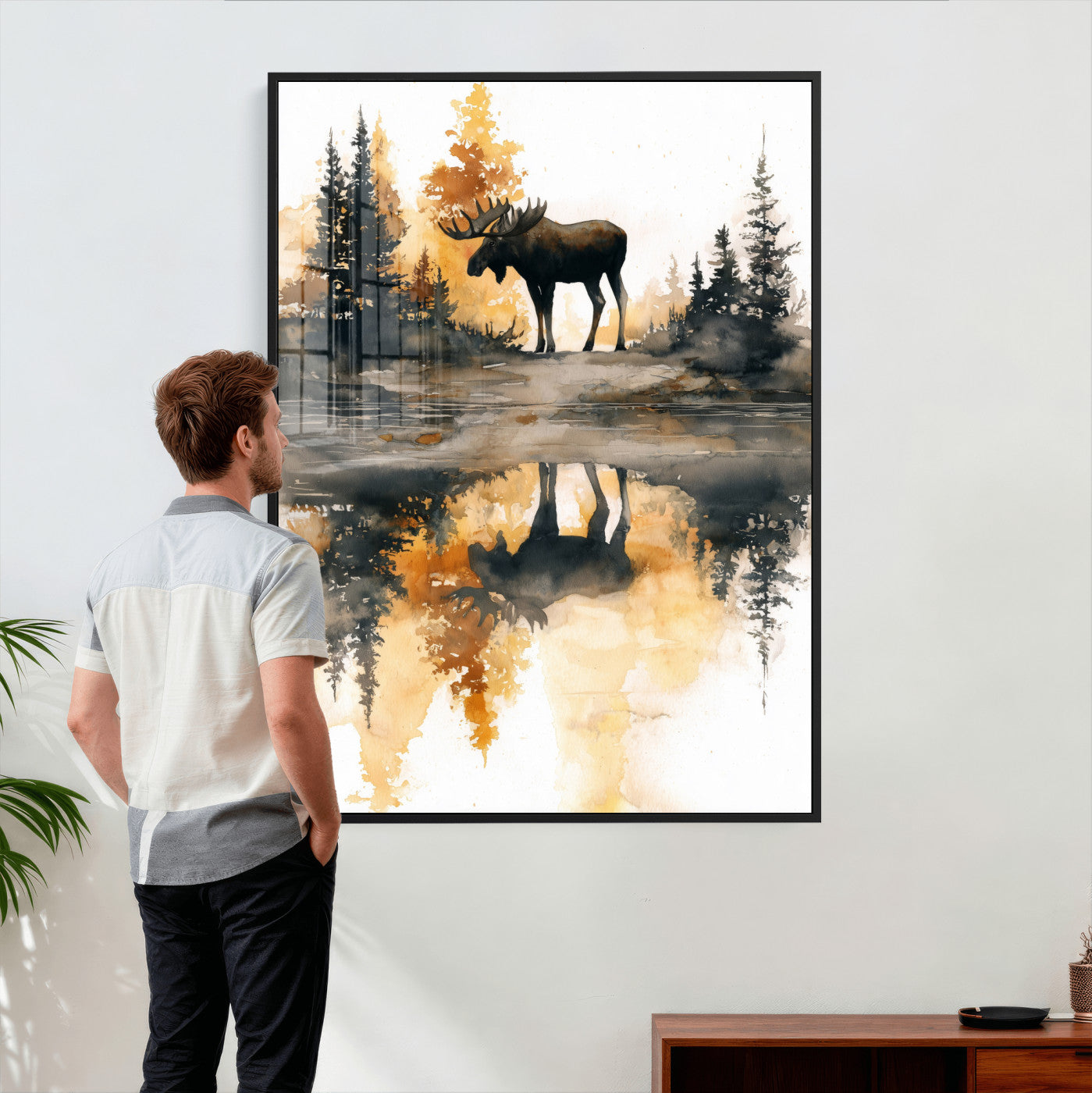 86920530-MGV-CV-24X36 - Abstract Moose Forest Wall Art Canvas Print – Wildlife Nature Artwork Print for Living Room, Cabin, and Office Decor