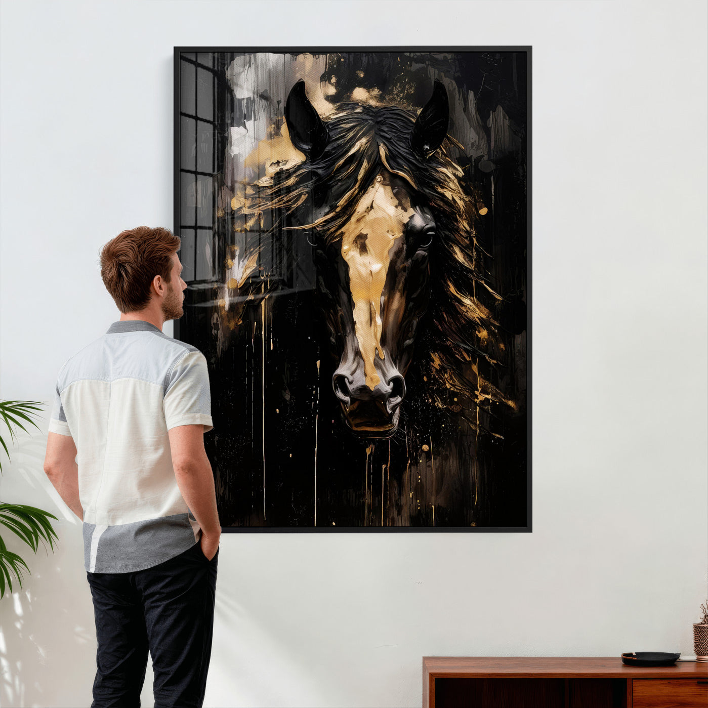 91506748-MGV-CV-24X36 - Abstract Horse Wall Art Canvas Print – Painted Style Western Equine Artwork Print for Living Room, Ranch, and Office Decor