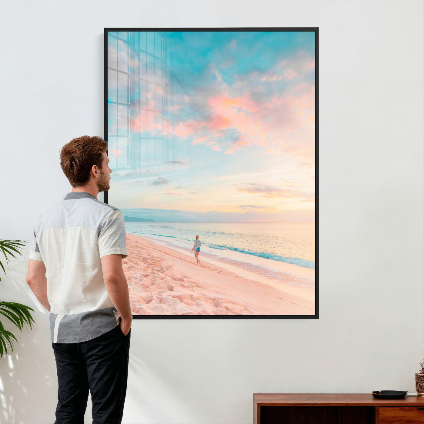 49353231-MGV-CV-24X36 - Pastel Beach Walk Wall Art Canvas Print – Soft Coastal Photography Artwork Print for Bedroom, Living Room, and Serene Home Decor