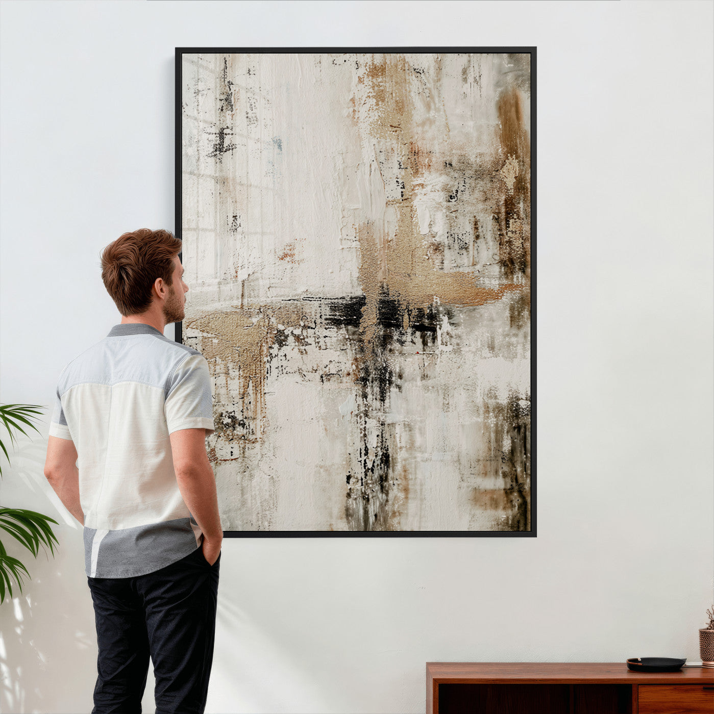 381262454-MGV-CV-24X36 - Neutral Abstract Wall Art Canvas Print, Beige Black Textured Modern Canvas Print, Minimalist Contemporary Artwork for Living Room Decor