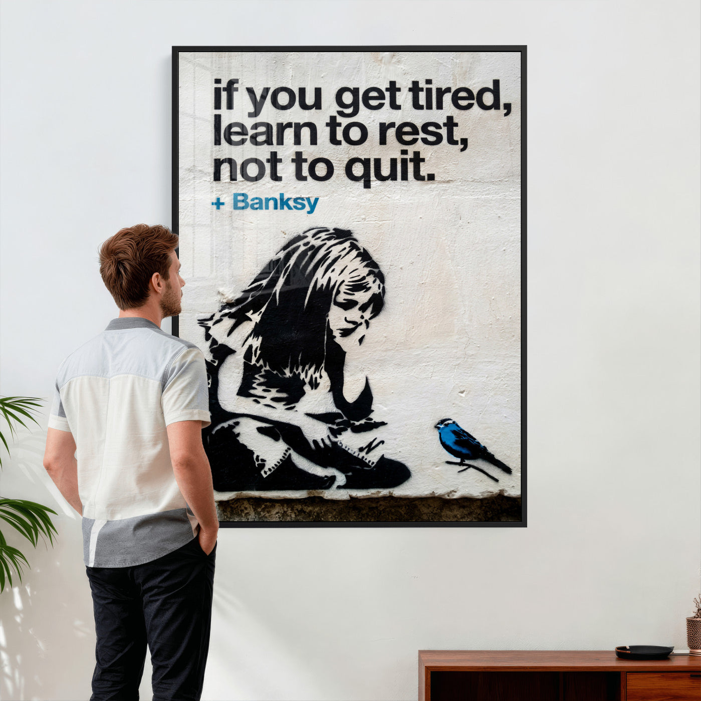 4812625445543-MGV-CV-24X36 - Banksy Girl and Blue Bird Canvas Art Print: Banksy if you get tired Canvas Print or Poster