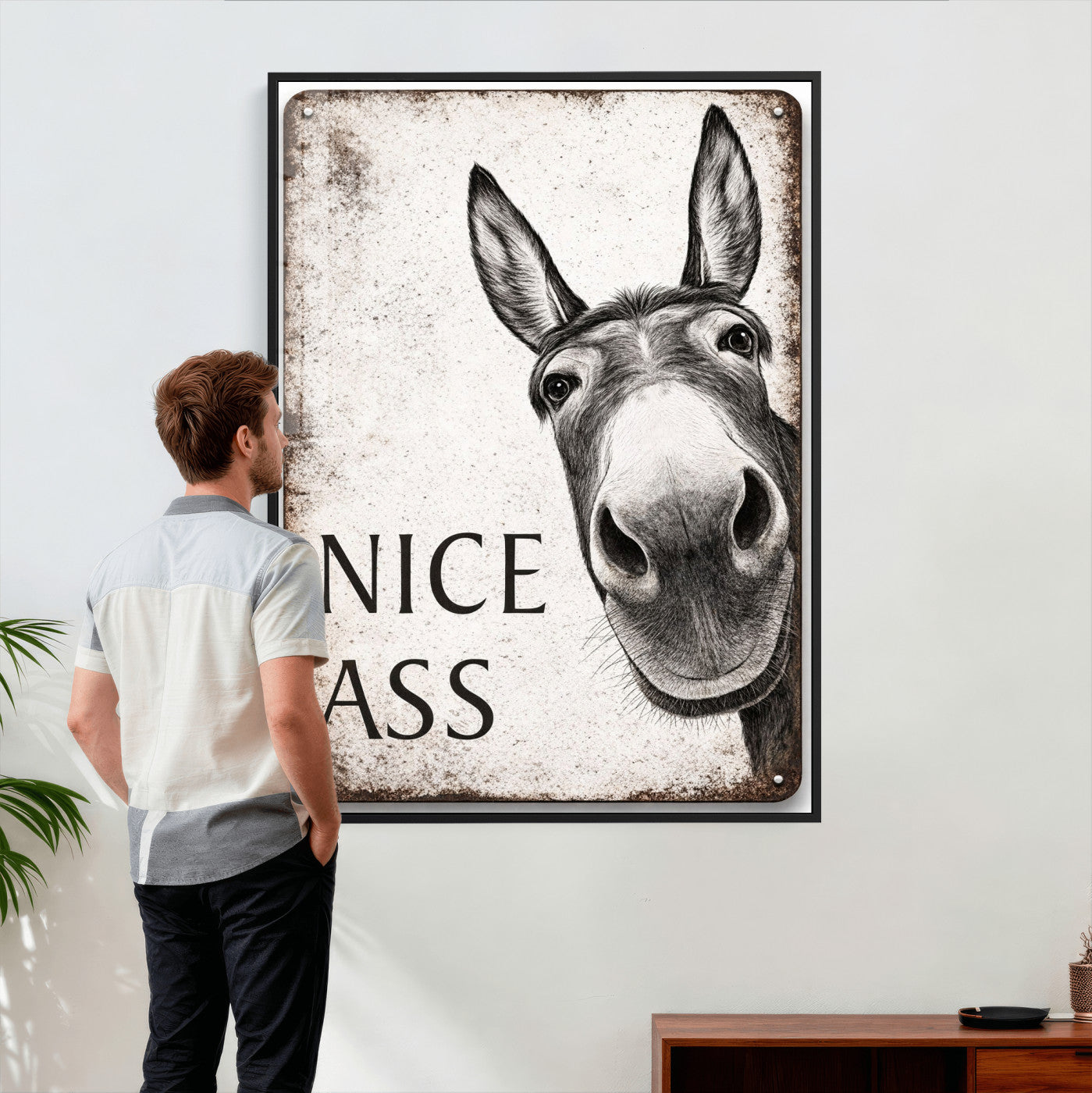 8151788R6-MGV-CV-24X36 - Funny Donkey Bathroom Wall Art Canvas Print, Nice Ass Farm Animal Sign, Rustic Farmhouse Humor Decor, Toilet Wall Art