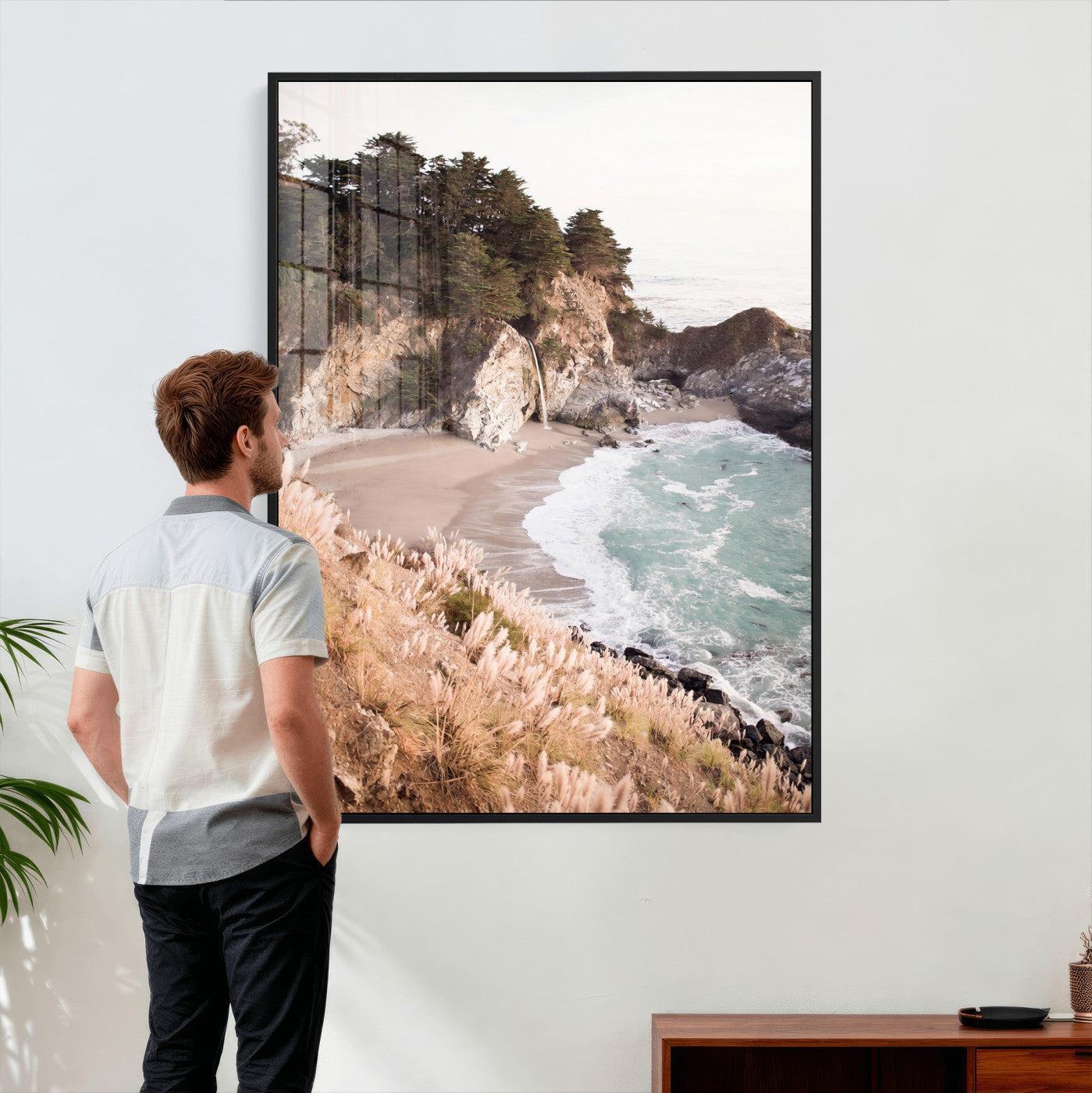 66328547-MGV-CV-24X36 - McWay Falls Canvas Wall Art, Big Sur California Photography Print, Waterfall Beach Coastal Decor, Julia Pfeiffer State Park, Boho Nature Print