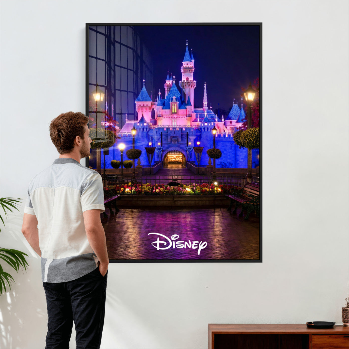 79435D-MGV-CV-24X36 - Disney Castle Wall Art – Framed Magic Kingdom Canvas Artwork, Fairytale Design, Kids Room Fantasy Decor for Home, Office