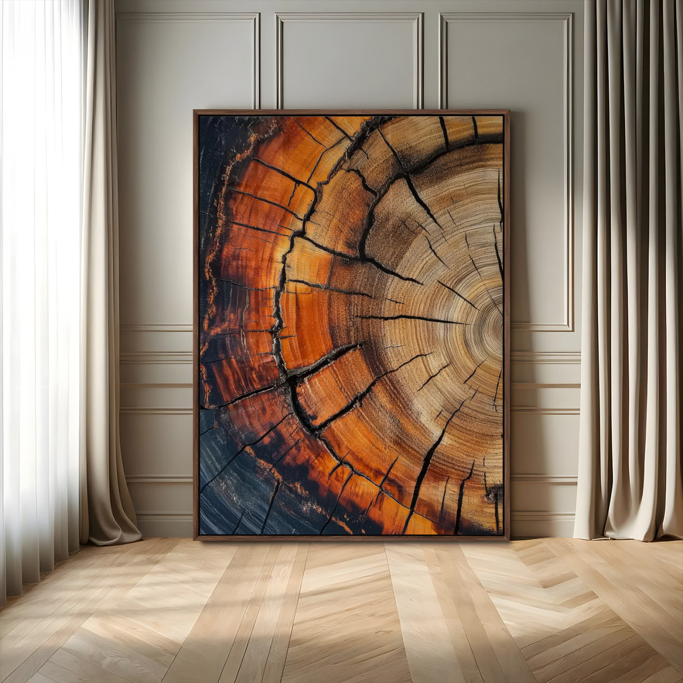 33751185-MGV-CV-24X36-Tree Rings Wall Art Canvas Print – Rustic Wood Grain Texture Natural Pattern Warm Earthy Artwork for Home Office