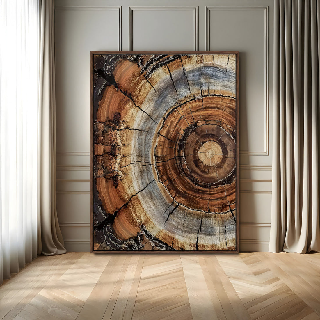 Tree Rings Wall Art Canvas Print | Rustic Cracked Wood Cross Section