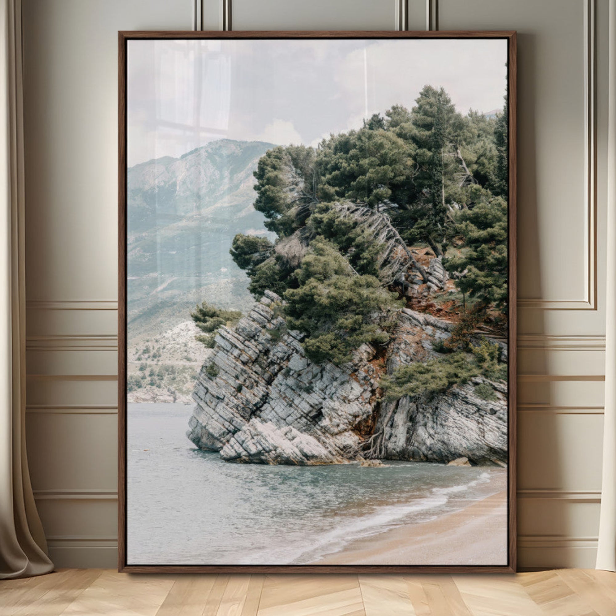 28003346-MGV-CV-24X36-Beach Trees Wall Art Canvas Print – Framed Earthy Beachside Nature Rustic Coastal Landscape Artwork for Home Office