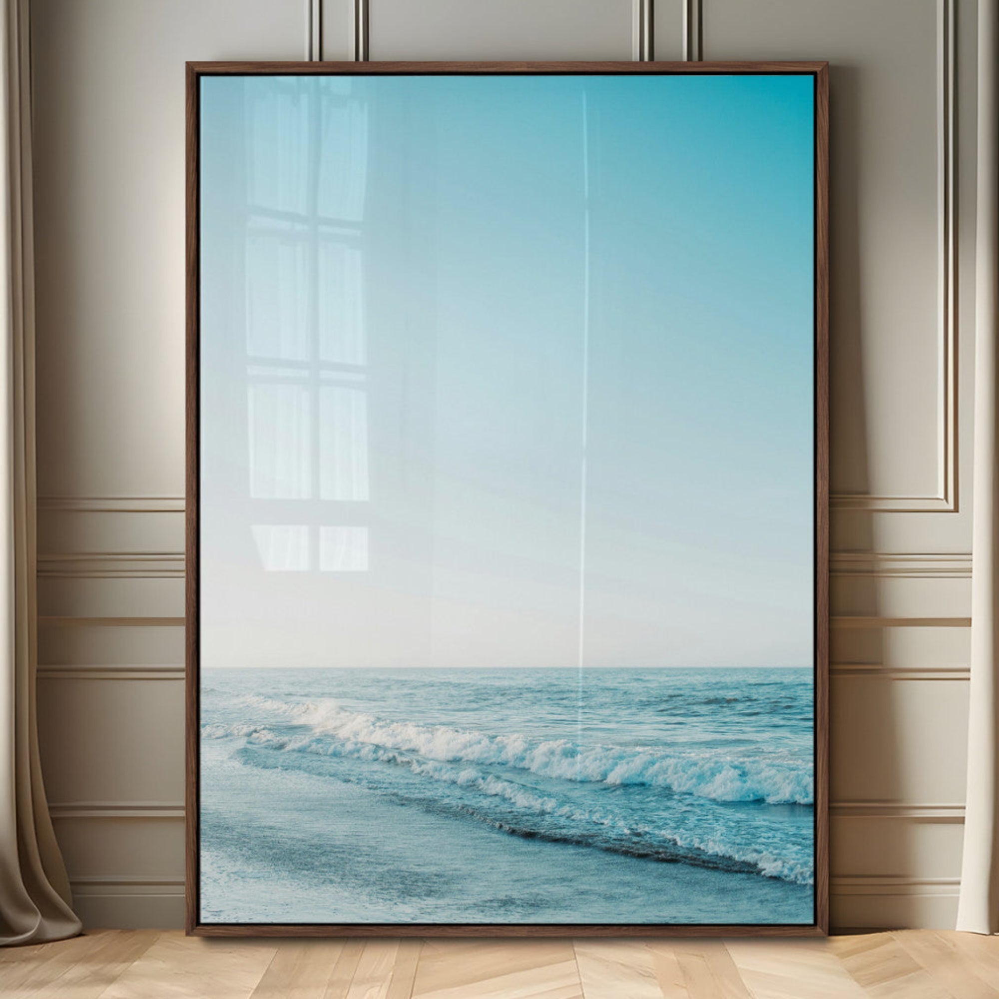 20189712-MGV-CV-24X36-Minimalist Ocean Wall Art Canvas Print – Framed Calm Seascape Soft Blue Tones Nature Scene Artwork for Home Office