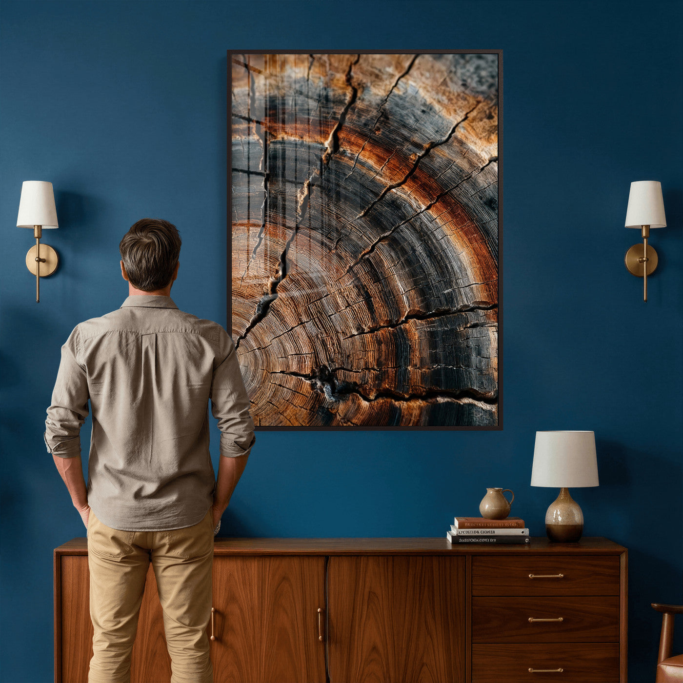 92693966D-MGV-CV-24X36 - Large Abstract Wood Grain Canvas Print, Wood Tree Ring Pattern Wall Art, Framed Canvas Ready to Hang