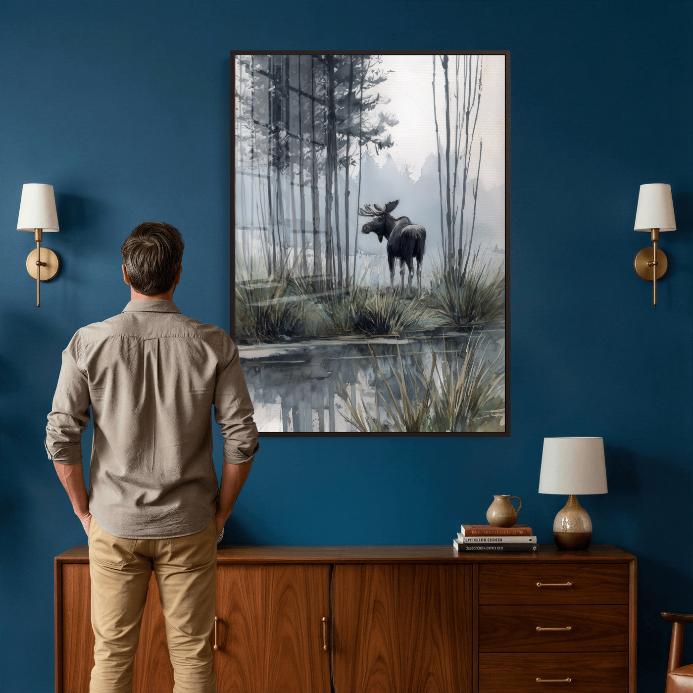 63767896-MGV-CV-24X36 - Abstract Moose Forest Wall Art Canvas Print – Wildlife Nature Artwork Print for Living Room, Cabin, and Office Decor