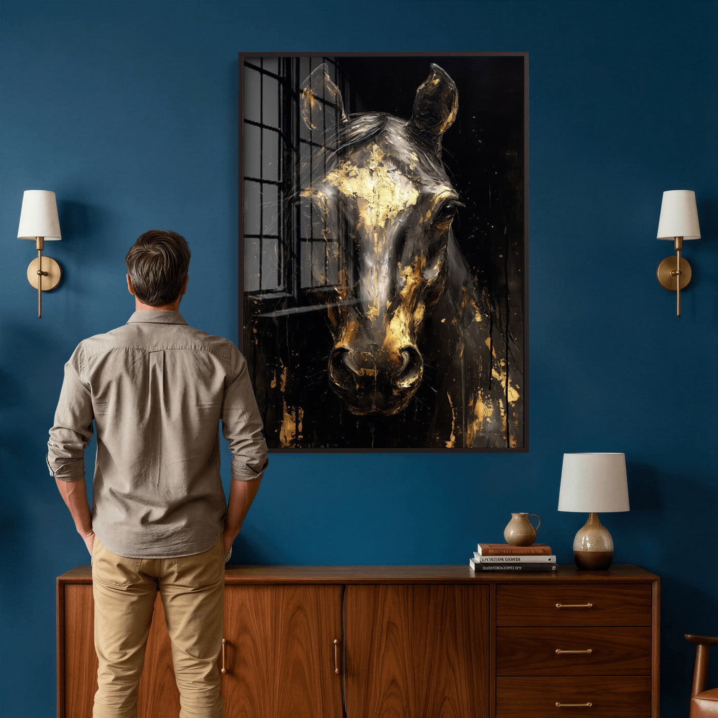 84049438-MGV-CV-24X36 - Abstract Horse Wall Art Canvas Print – Painting Style Western Equine Artwork Print for Living Room, Ranch, and Office Decor