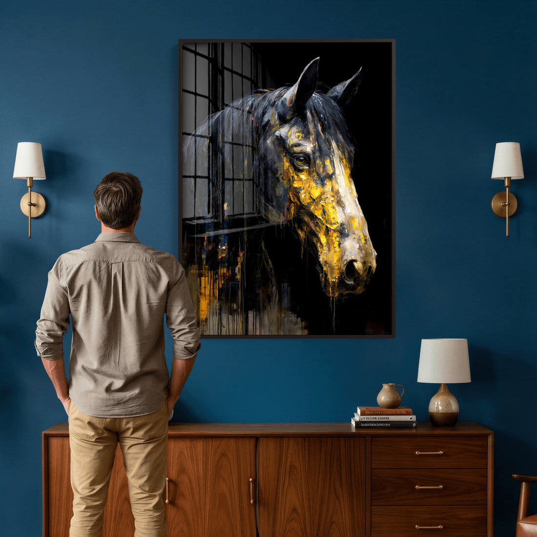 Abstract Horse Wall Art Canvas Print, Painting Style, Framed and Ready to Hang