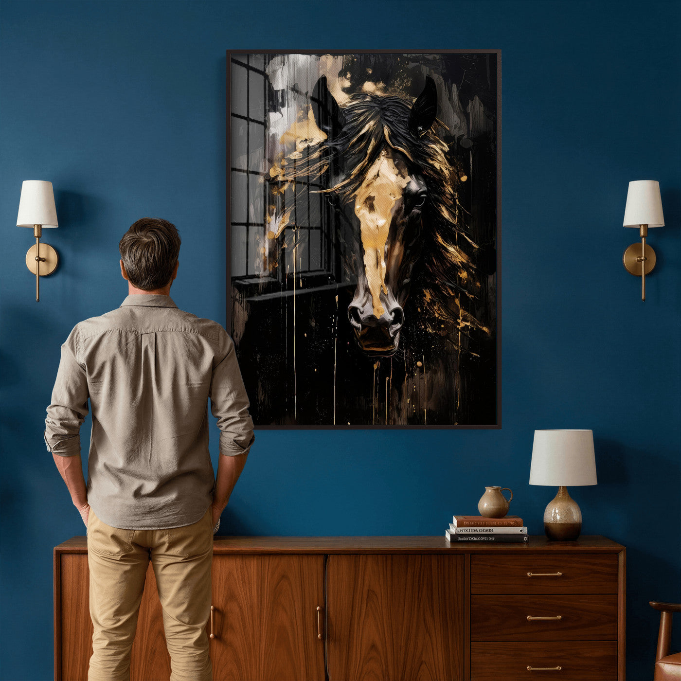 91506748-MGV-CV-24X36 - Abstract Horse Wall Art Canvas Print – Painted Style Western Equine Artwork Print for Living Room, Ranch, and Office Decor