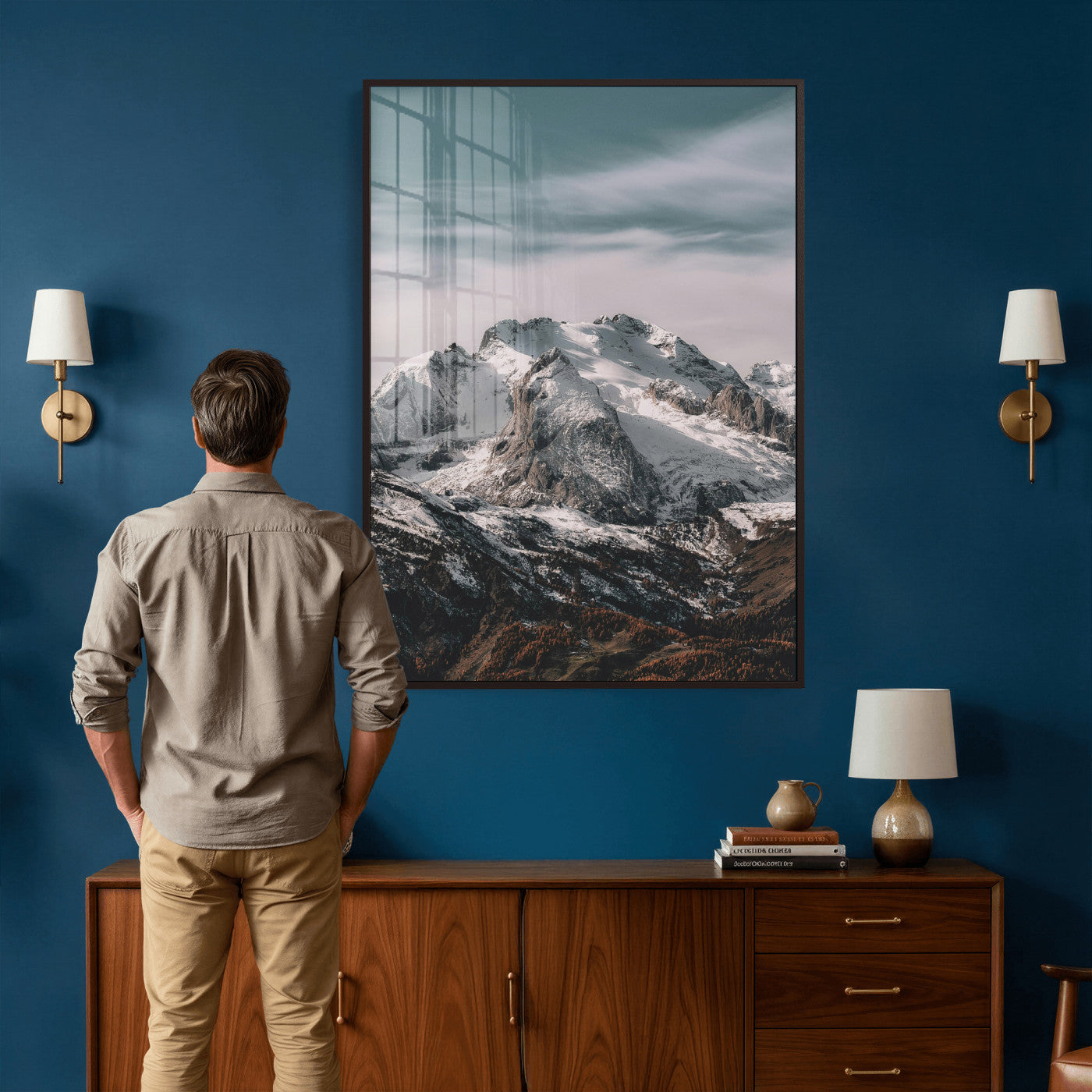 73655572-MGV-CV-24X36 - Alpine Mountain Landscape Wall Art Canvas Print, Snowy Peak Nature Wall Decor, Minimal Mountain Photography Canvas, Large Vertical Mountain Wall Art